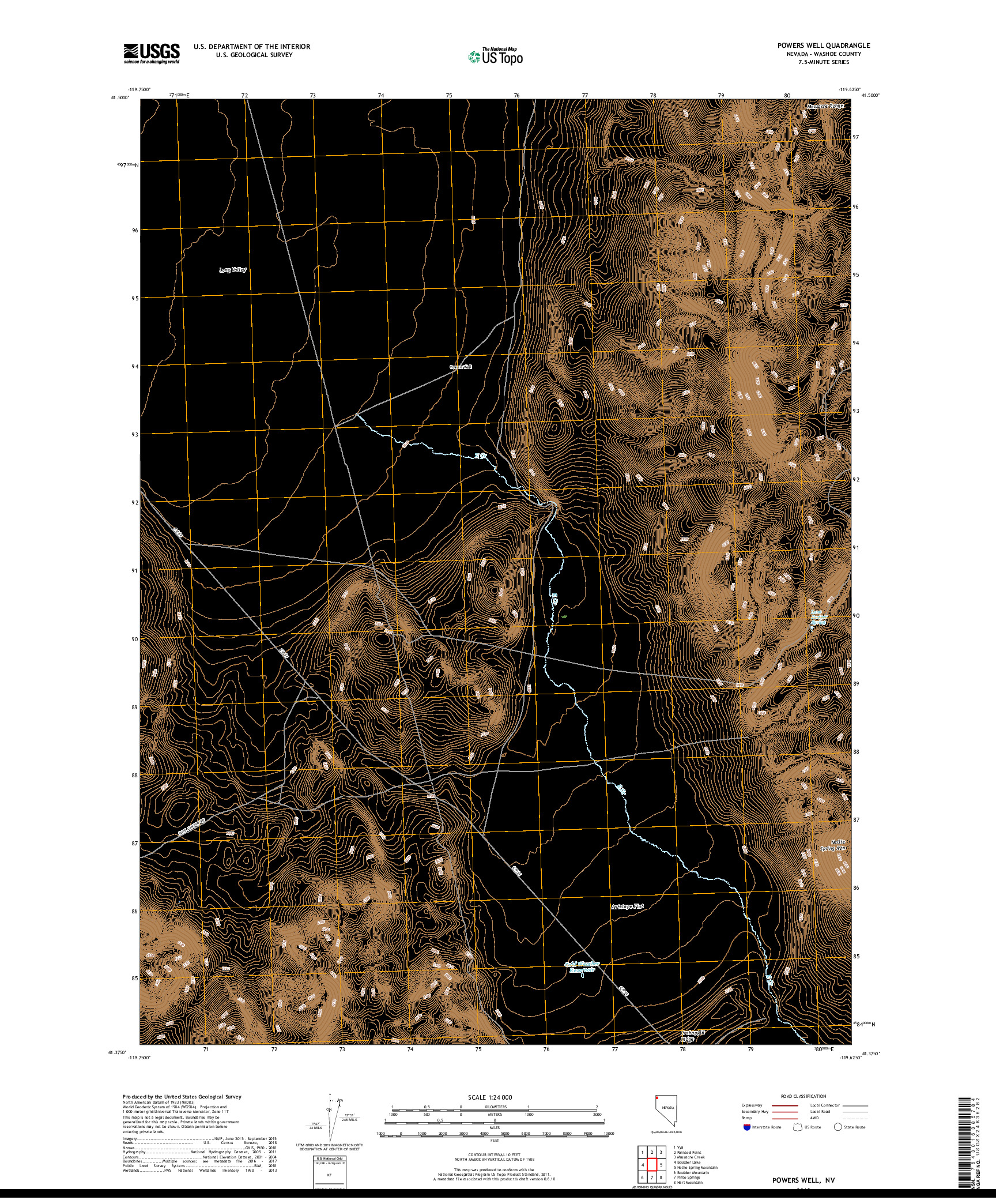 USGS US TOPO 7.5-MINUTE MAP FOR POWERS WELL, NV 2018