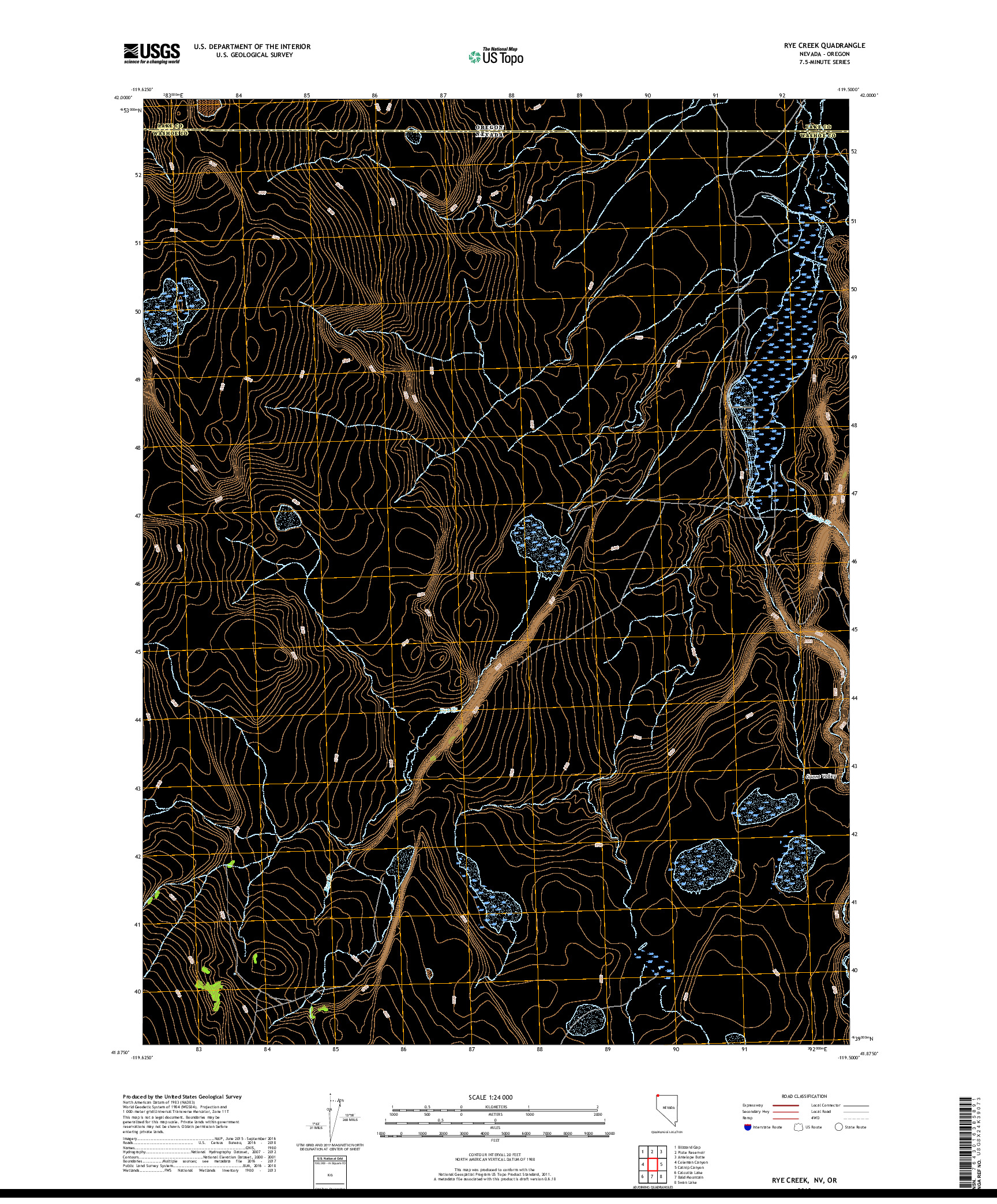 USGS US TOPO 7.5-MINUTE MAP FOR RYE CREEK, NV,OR 2018