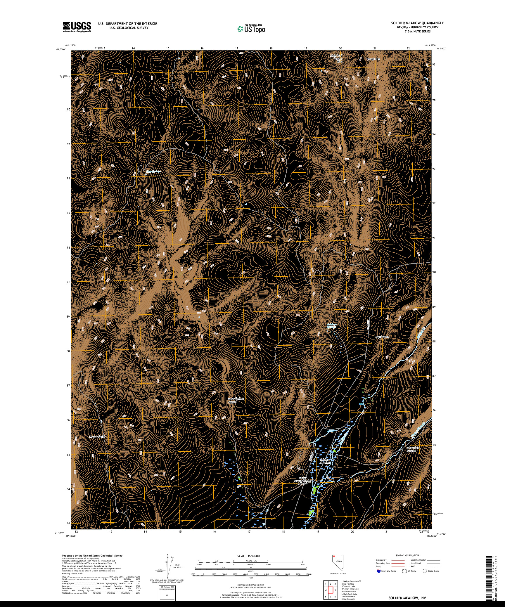 USGS US TOPO 7.5-MINUTE MAP FOR SOLDIER MEADOW, NV 2018