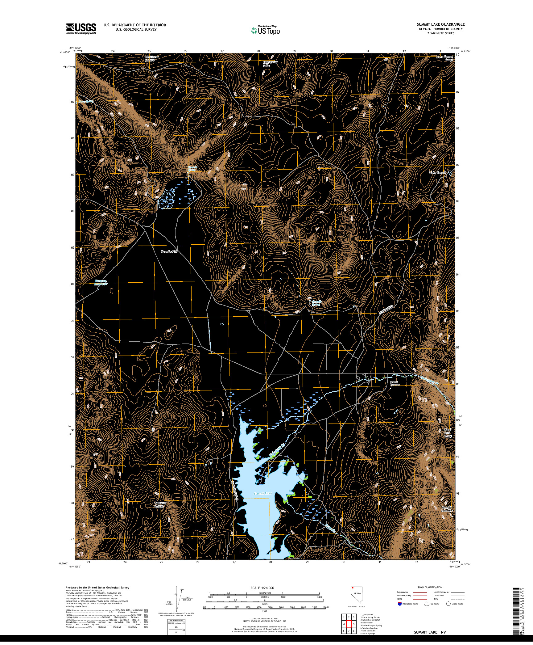 USGS US TOPO 7.5-MINUTE MAP FOR SUMMIT LAKE, NV 2018