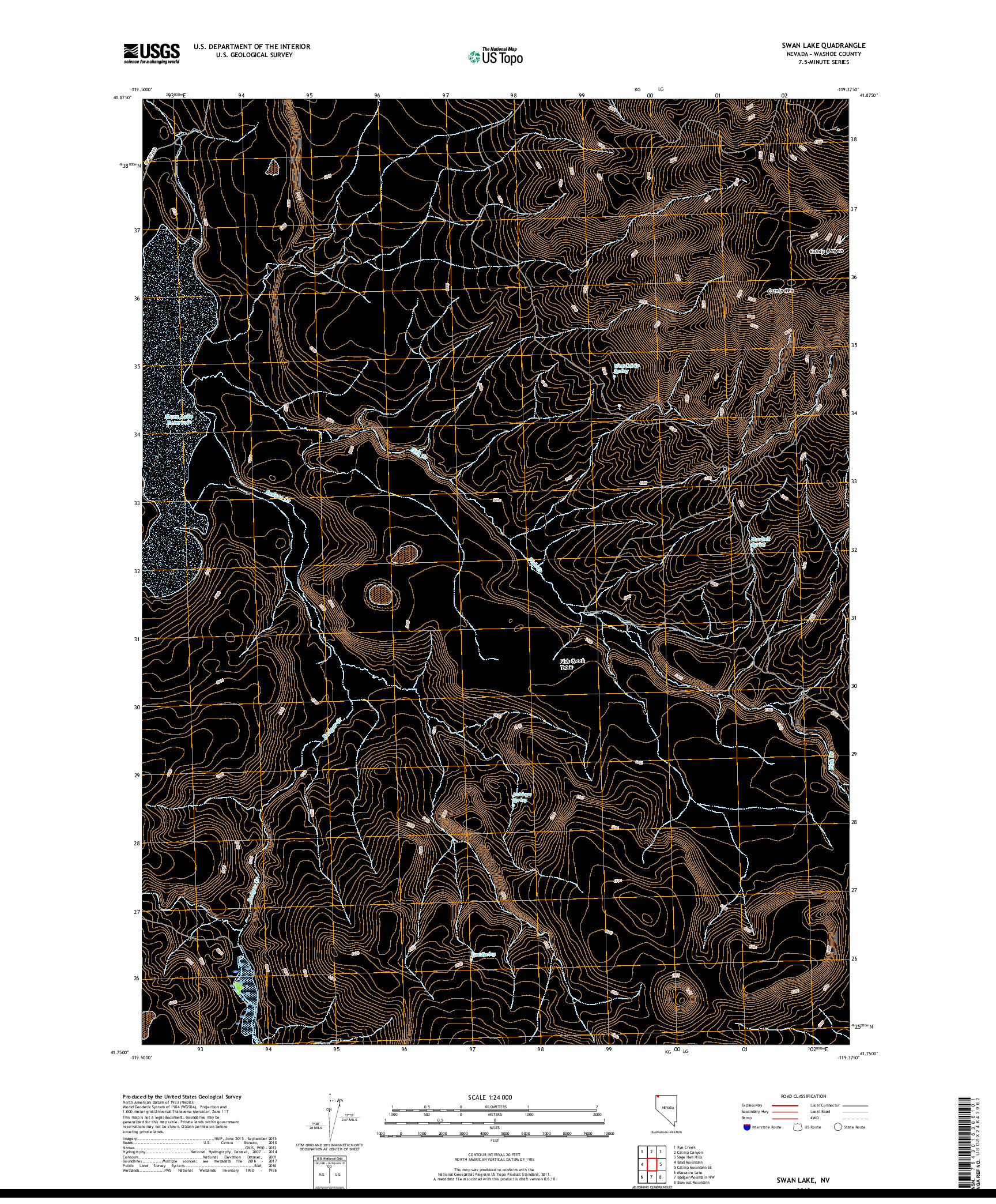 USGS US TOPO 7.5-MINUTE MAP FOR SWAN LAKE, NV 2018