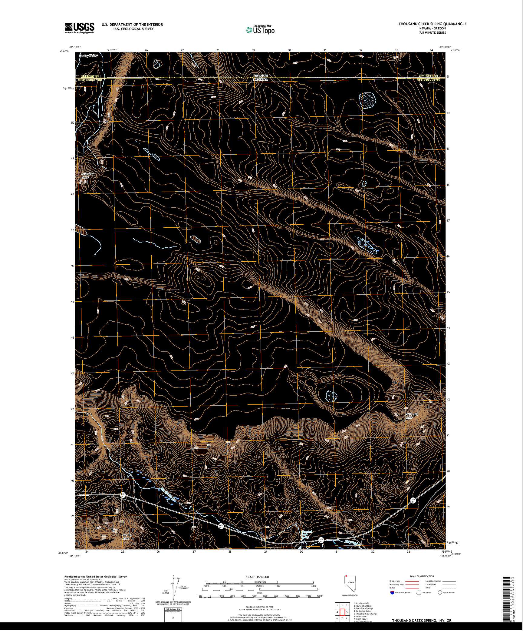 USGS US TOPO 7.5-MINUTE MAP FOR THOUSAND CREEK SPRING, NV,OR 2018
