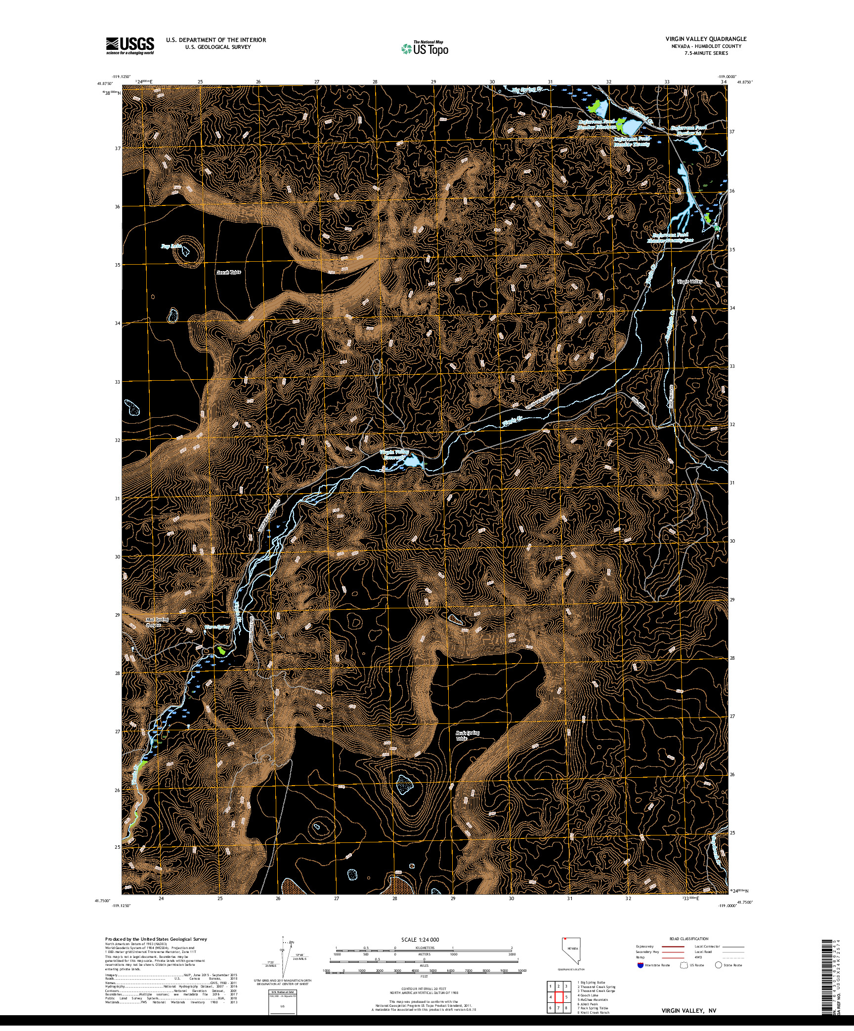 USGS US TOPO 7.5-MINUTE MAP FOR VIRGIN VALLEY, NV 2018