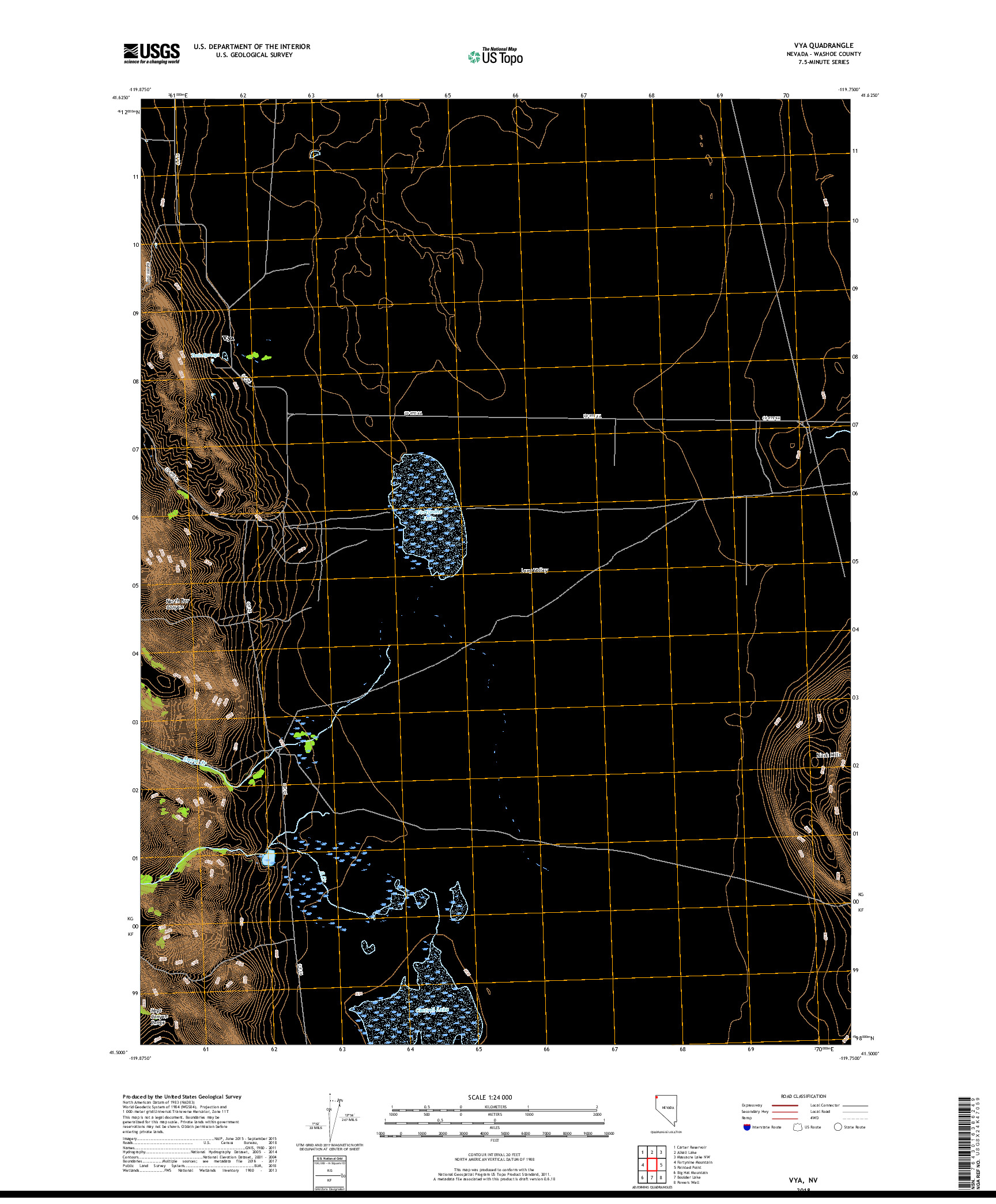 USGS US TOPO 7.5-MINUTE MAP FOR VYA, NV 2018