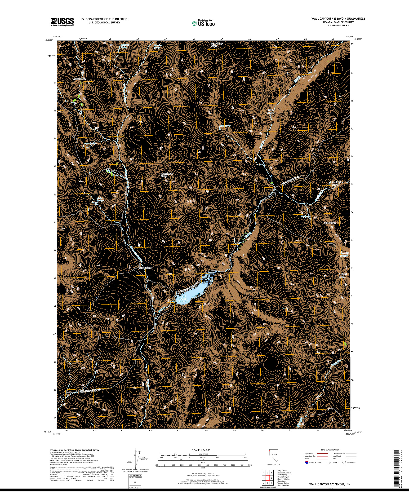 USGS US TOPO 7.5-MINUTE MAP FOR WALL CANYON RESERVOIR, NV 2018