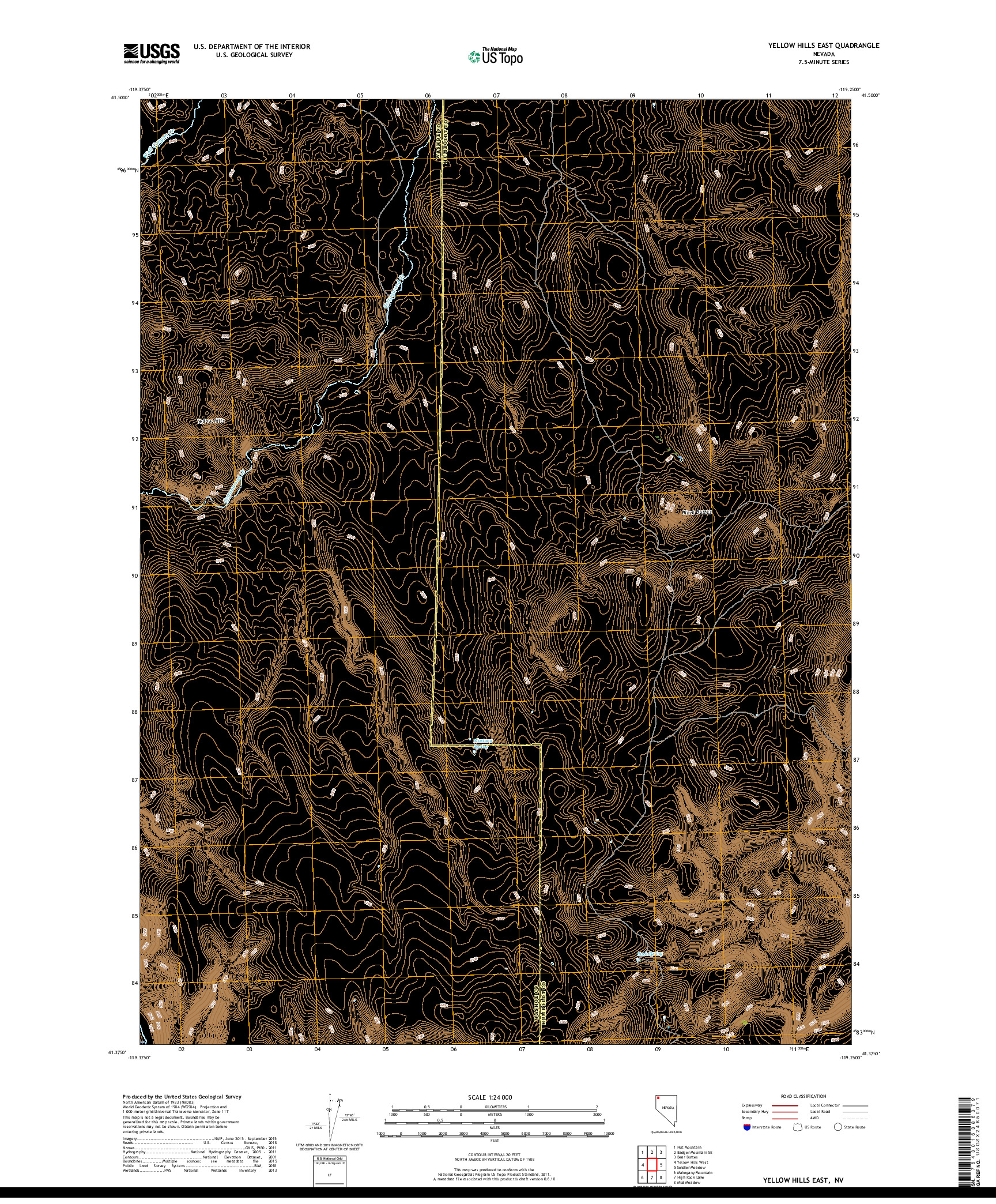 USGS US TOPO 7.5-MINUTE MAP FOR YELLOW HILLS EAST, NV 2018