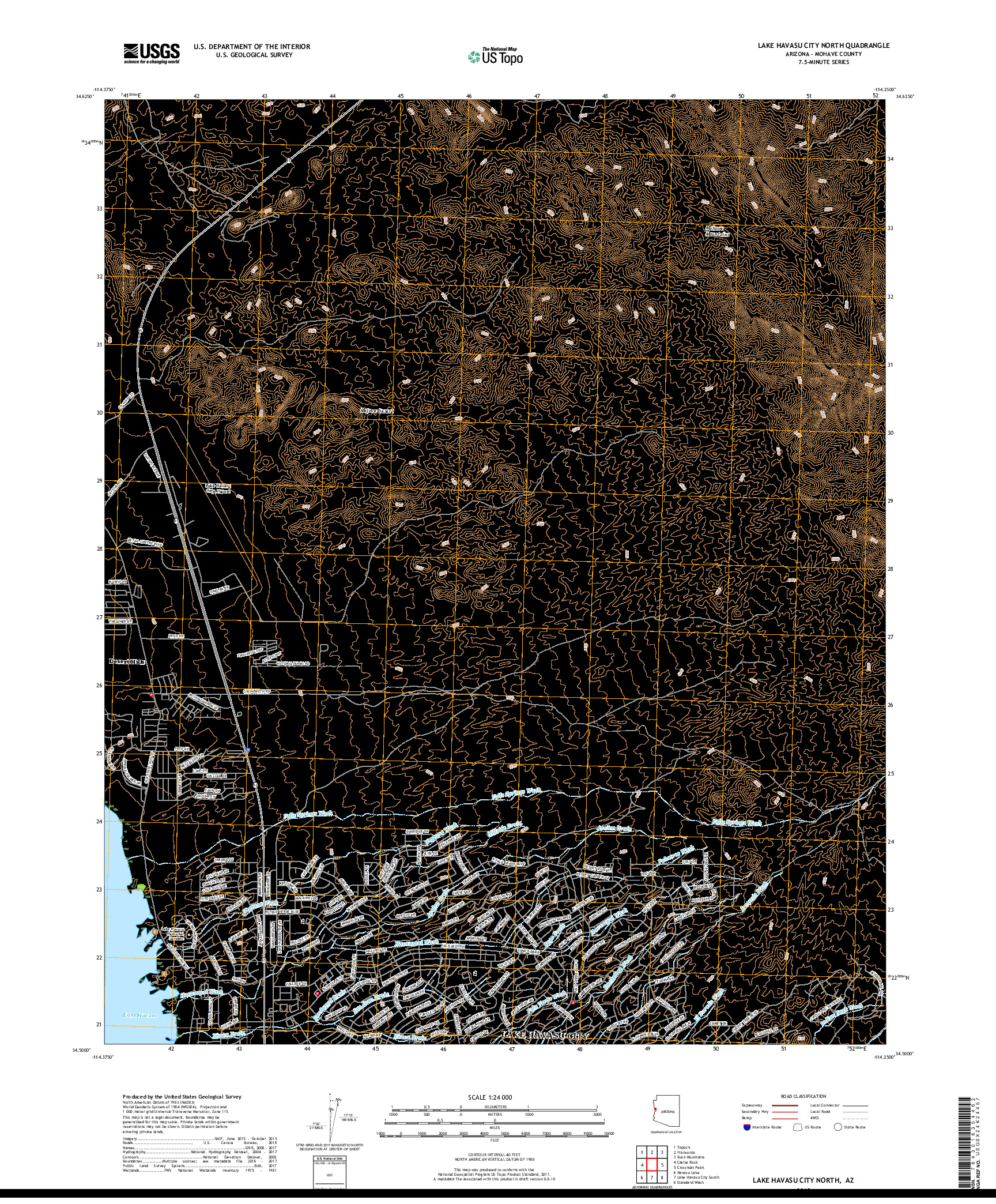 USGS US TOPO 7.5-MINUTE MAP FOR LAKE HAVASU CITY NORTH, AZ 2018
