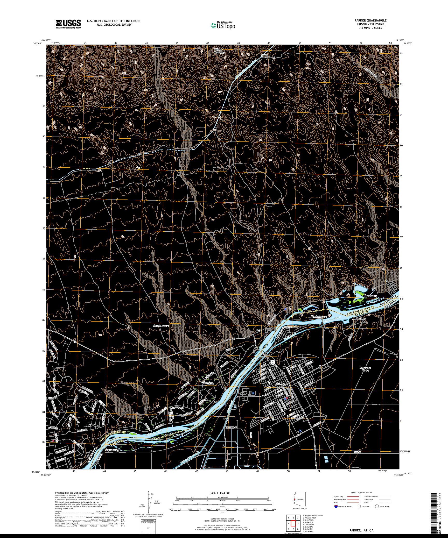 USGS US TOPO 7.5-MINUTE MAP FOR PARKER, AZ,CA 2018