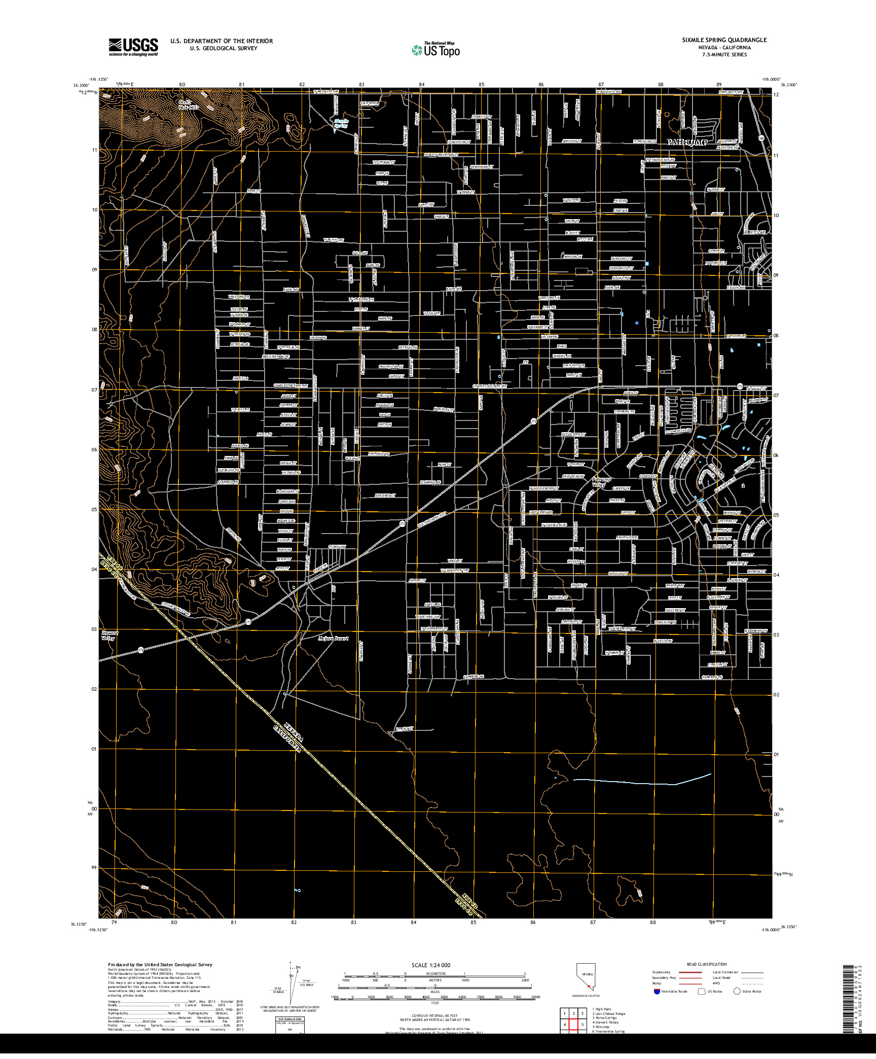 USGS US TOPO 7.5-MINUTE MAP FOR SIXMILE SPRING, NV,CA 2018