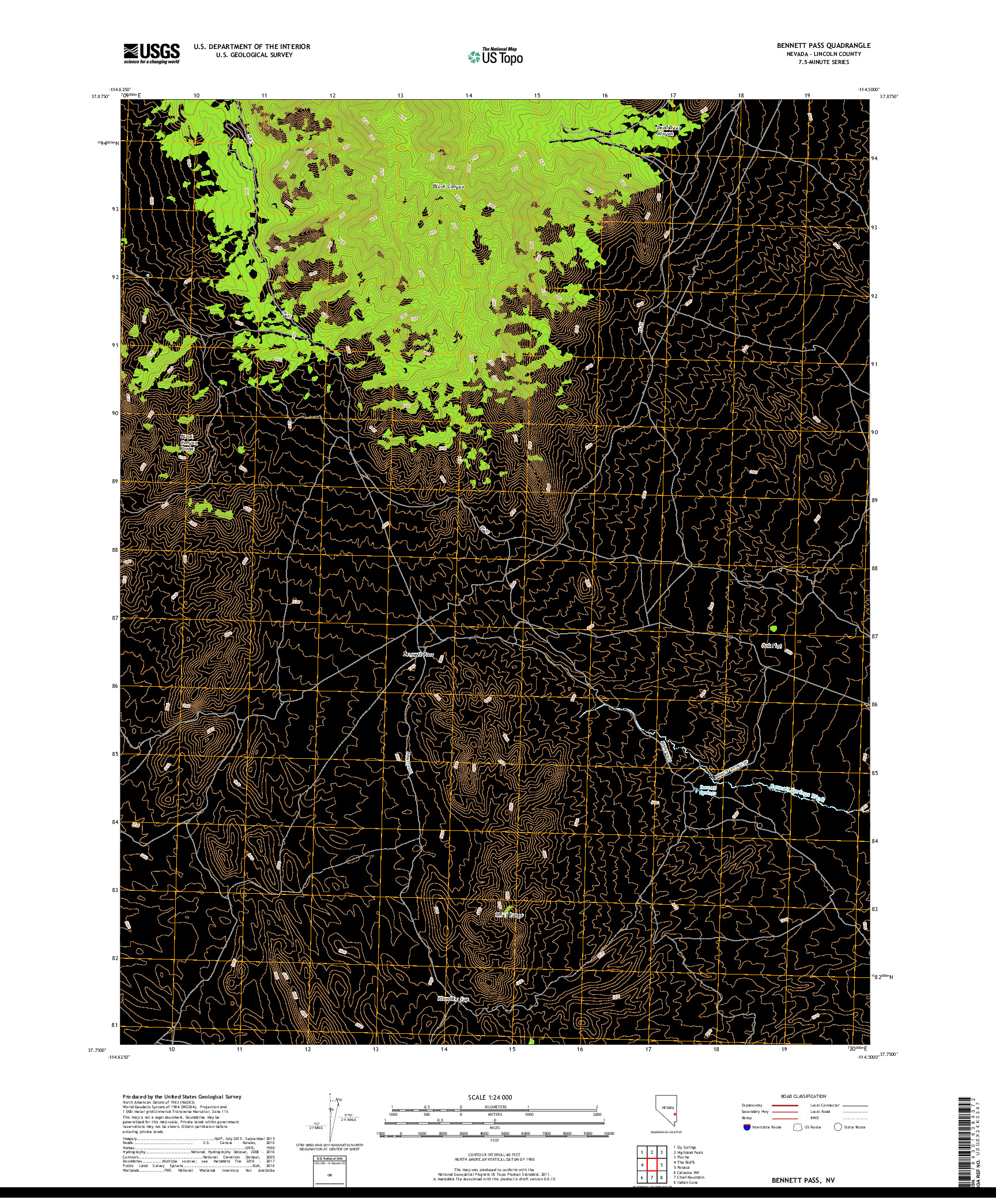 USGS US TOPO 7.5-MINUTE MAP FOR BENNETT PASS, NV 2018