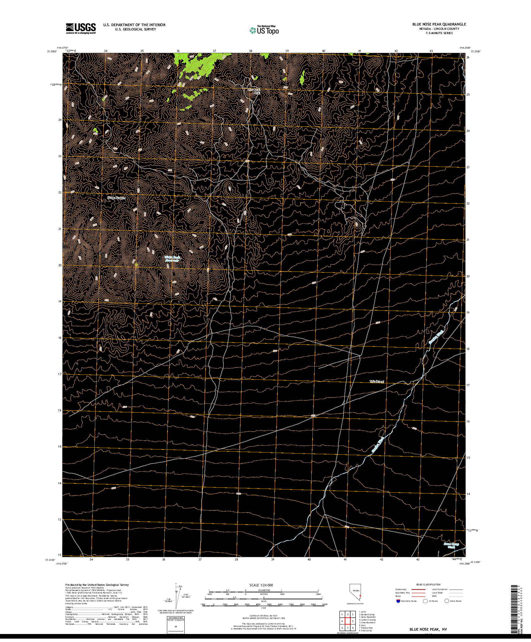 USGS US TOPO 7.5-MINUTE MAP FOR BLUE NOSE PEAK, NV 2018