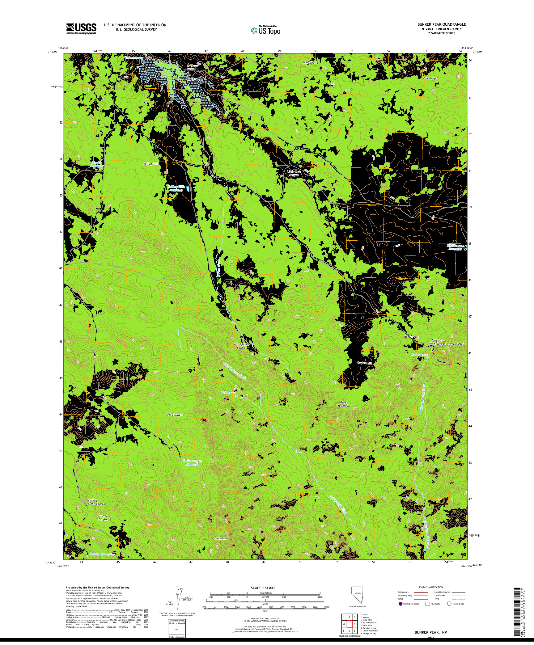 USGS US TOPO 7.5-MINUTE MAP FOR BUNKER PEAK, NV 2018