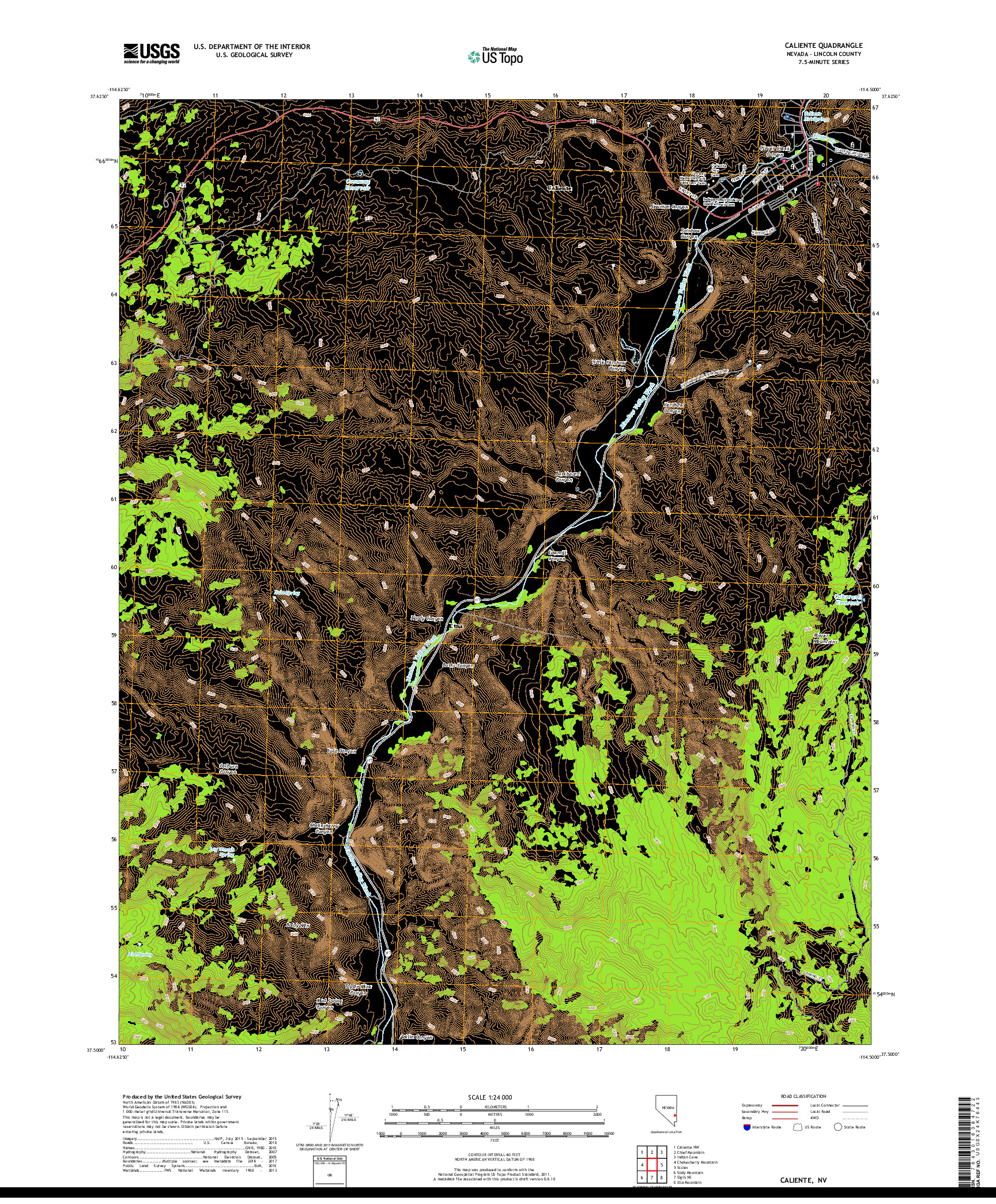 USGS US TOPO 7.5-MINUTE MAP FOR CALIENTE, NV 2018