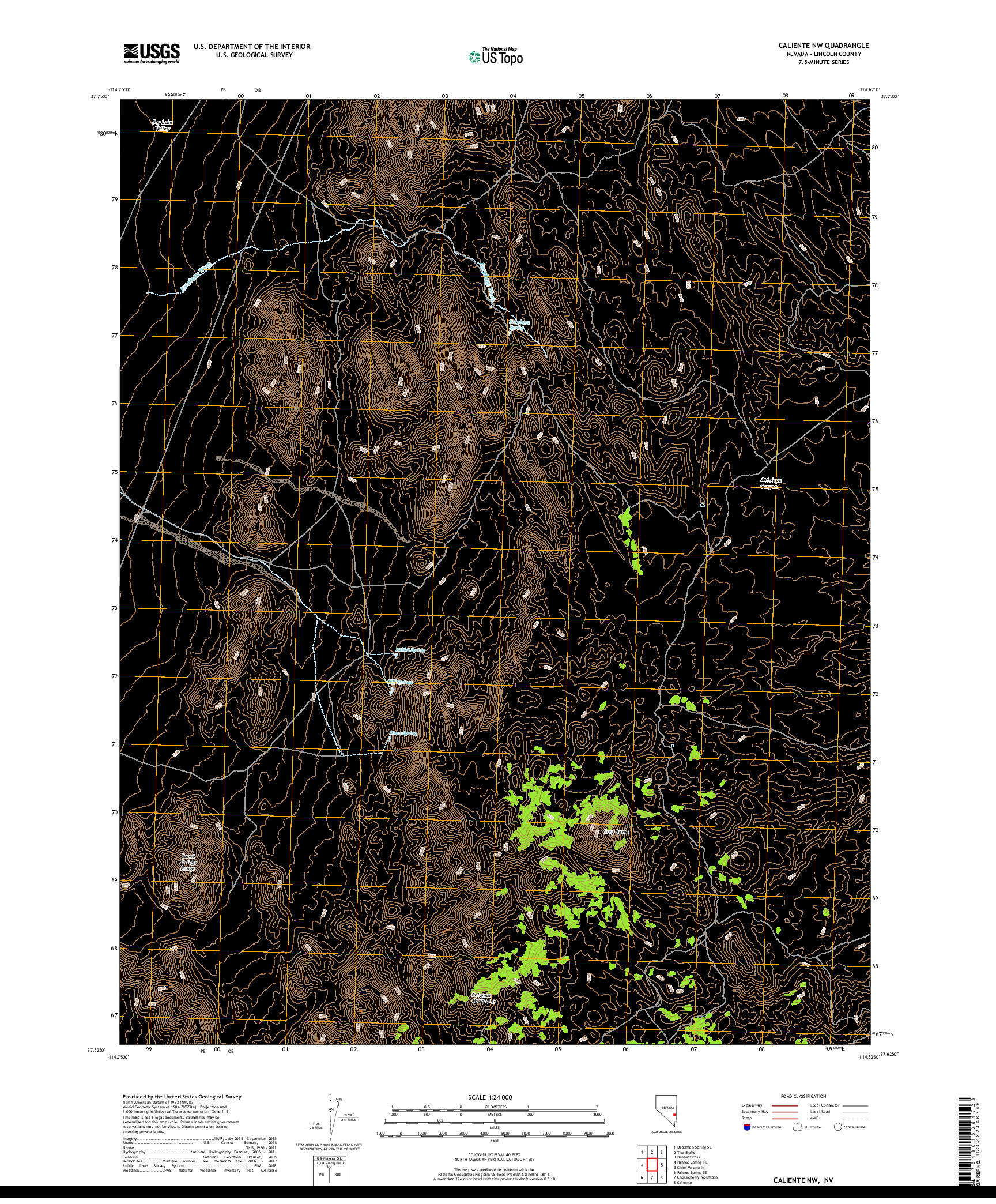 USGS US TOPO 7.5-MINUTE MAP FOR CALIENTE NW, NV 2018