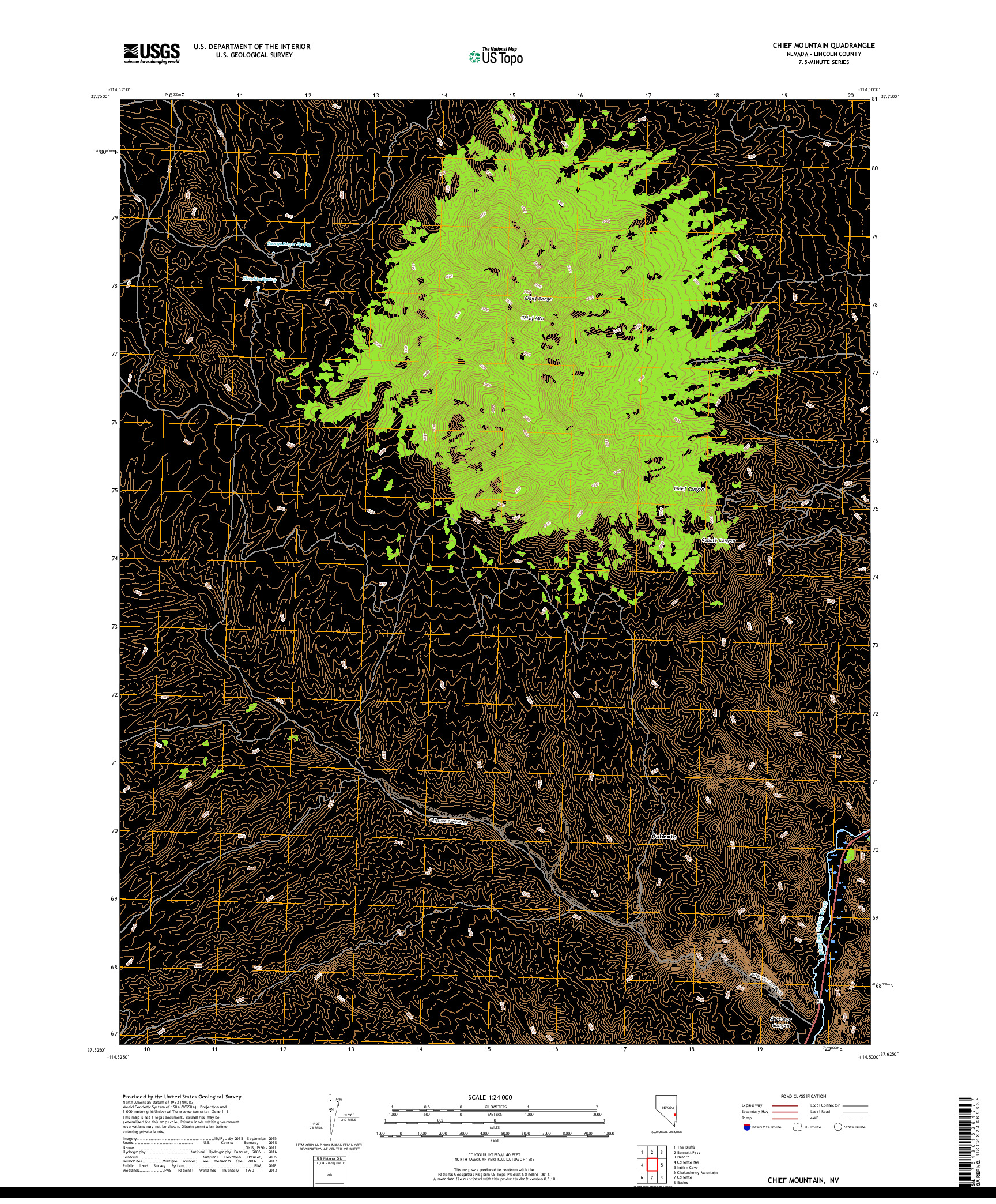 USGS US TOPO 7.5-MINUTE MAP FOR CHIEF MOUNTAIN, NV 2018