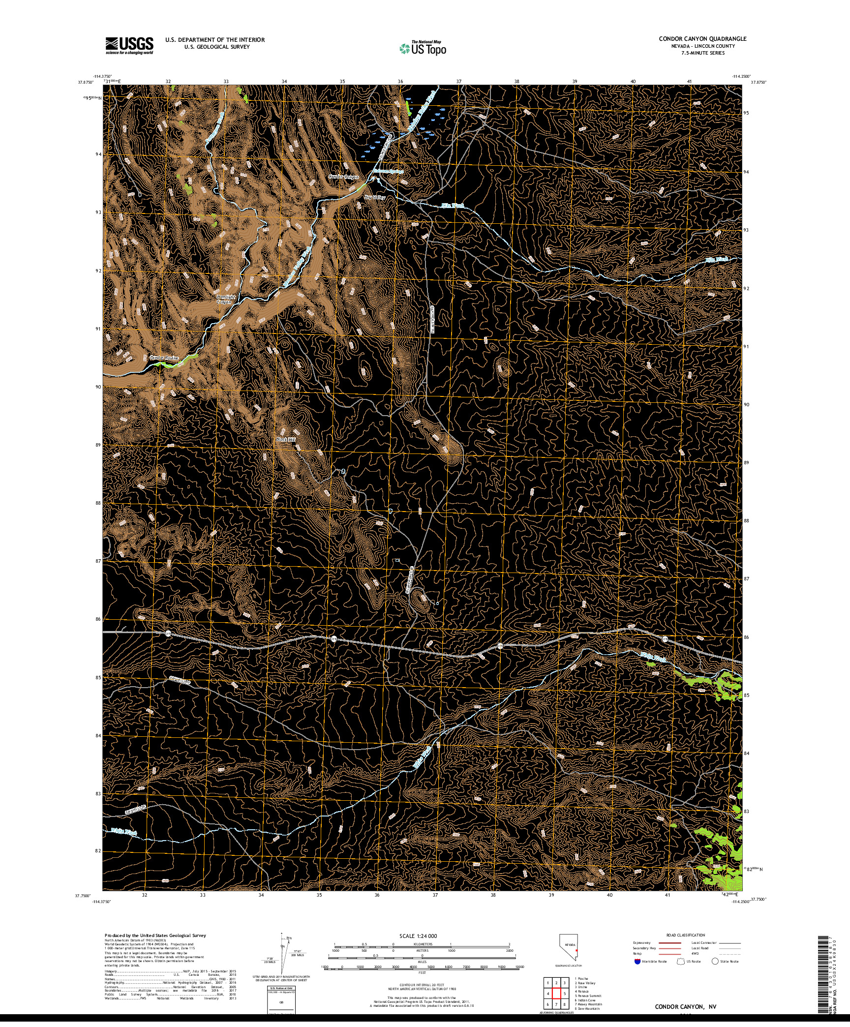 USGS US TOPO 7.5-MINUTE MAP FOR CONDOR CANYON, NV 2018