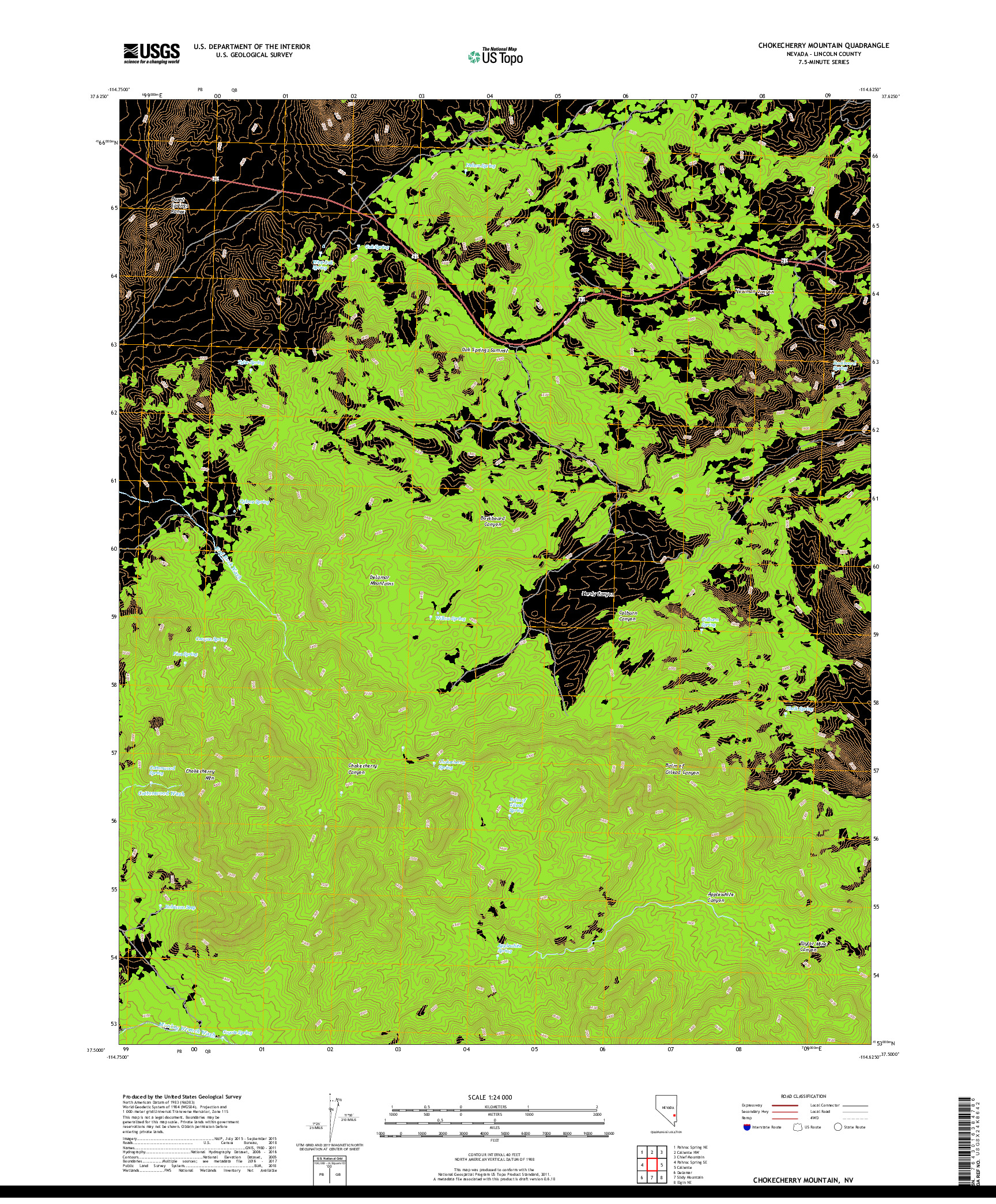 USGS US TOPO 7.5-MINUTE MAP FOR CHOKECHERRY MOUNTAIN, NV 2018