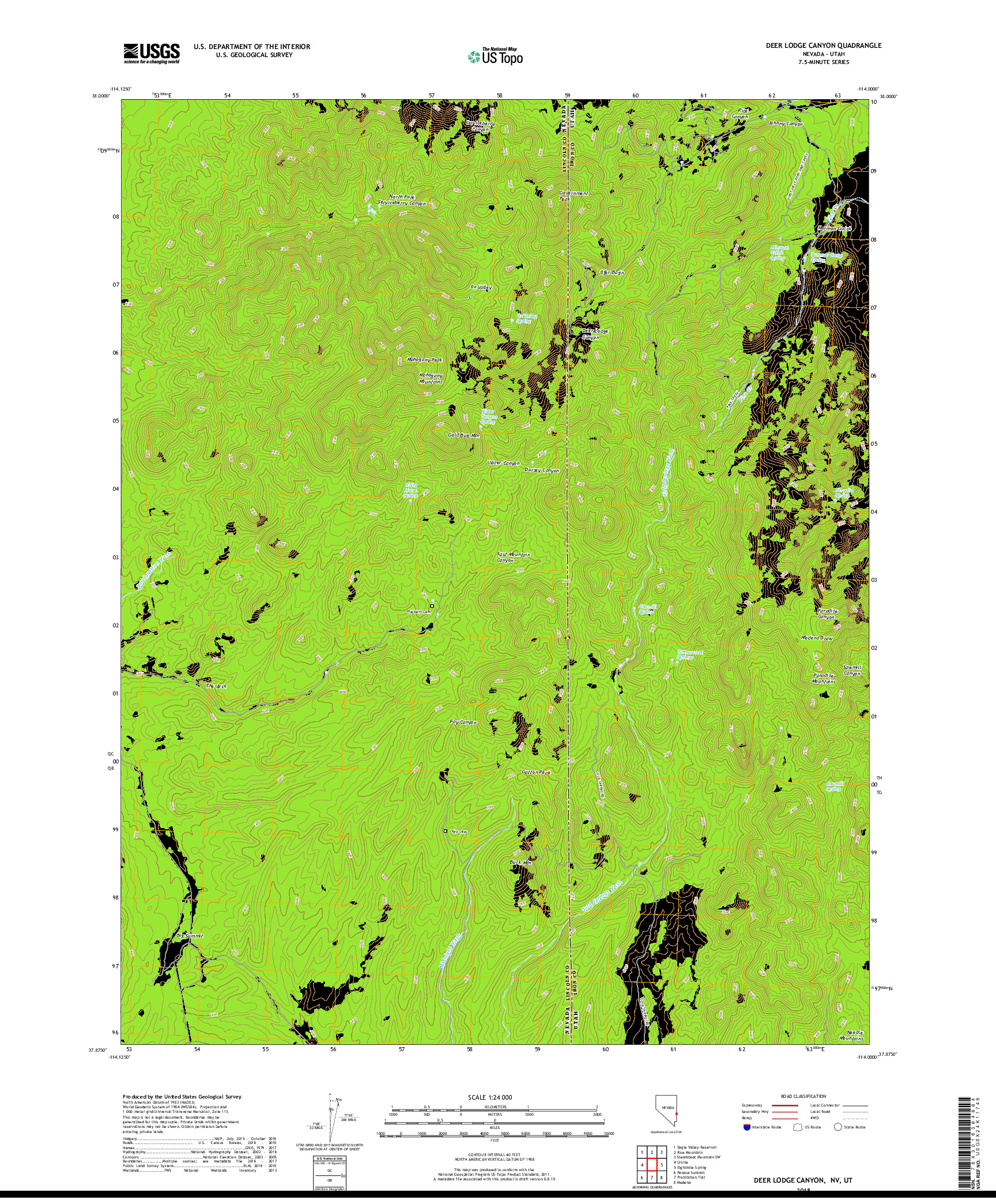 USGS US TOPO 7.5-MINUTE MAP FOR DEER LODGE CANYON, NV,UT 2018