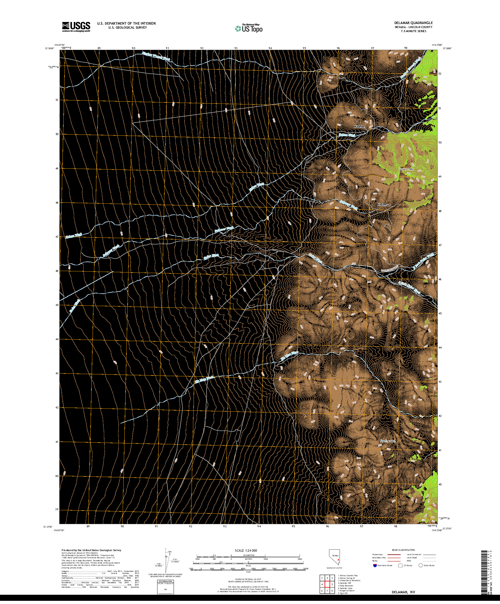 USGS US TOPO 7.5-MINUTE MAP FOR DELAMAR, NV 2018