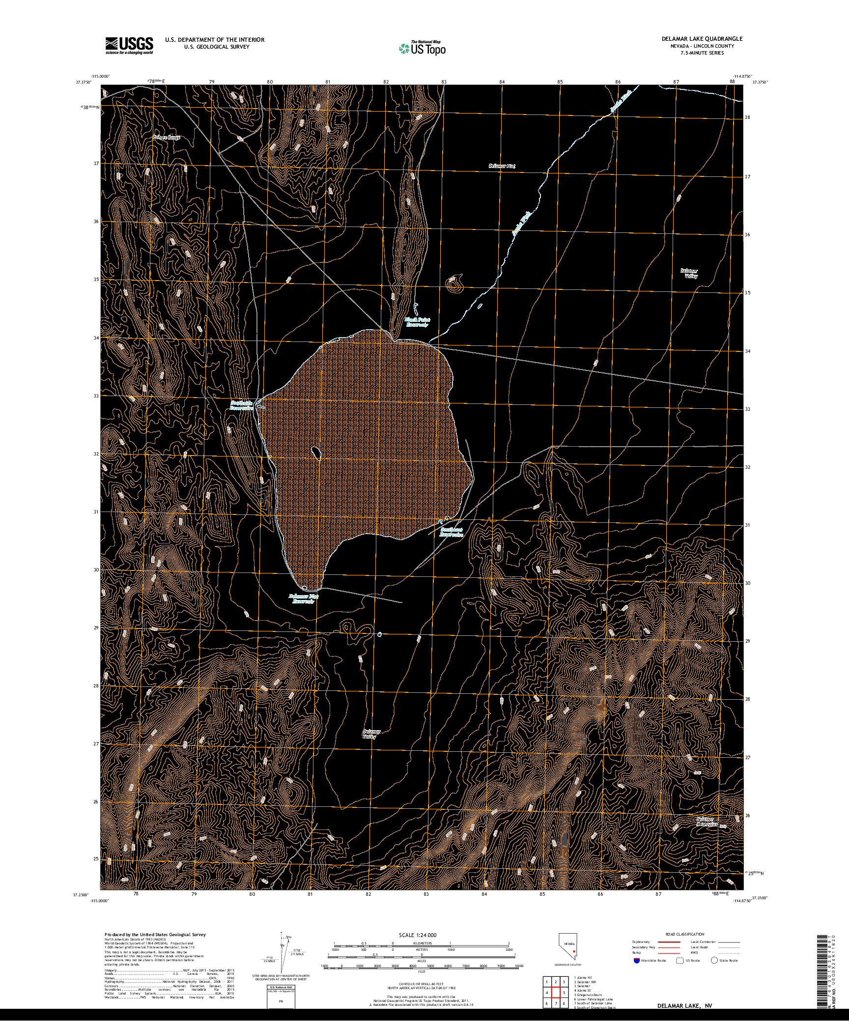 USGS US TOPO 7.5-MINUTE MAP FOR DELAMAR LAKE, NV 2018