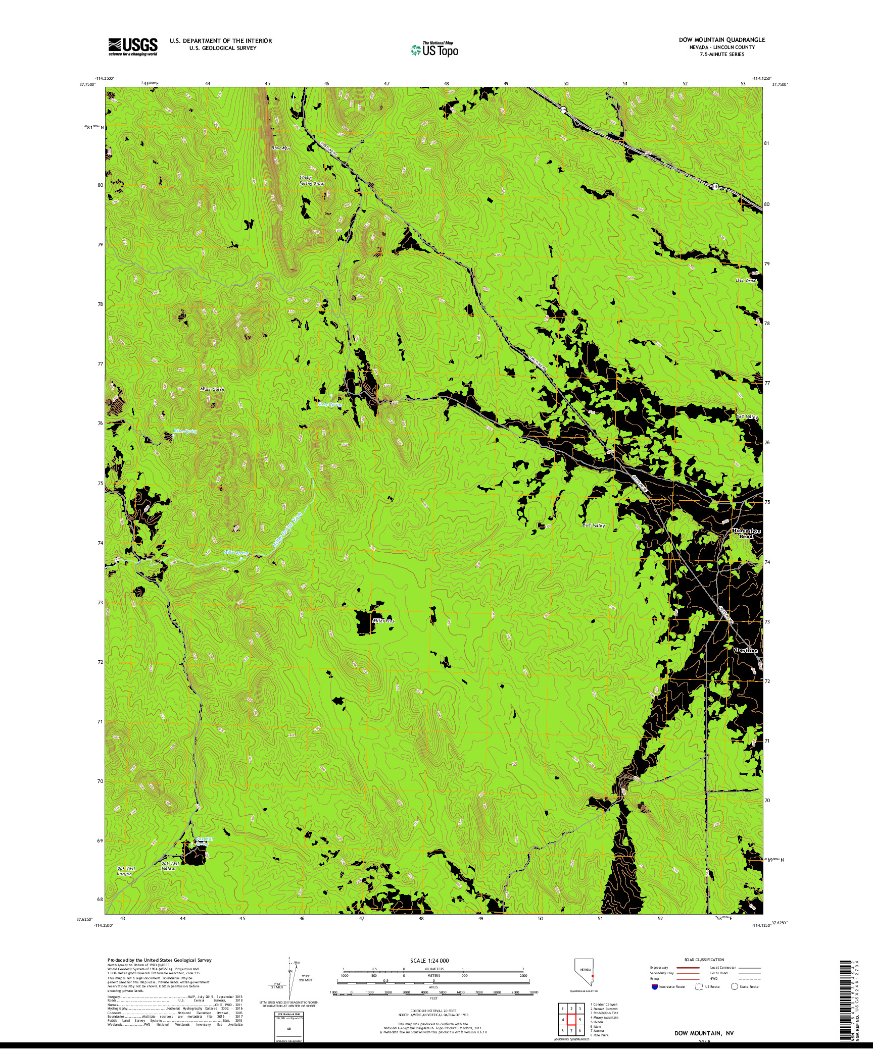 USGS US TOPO 7.5-MINUTE MAP FOR DOW MOUNTAIN, NV 2018