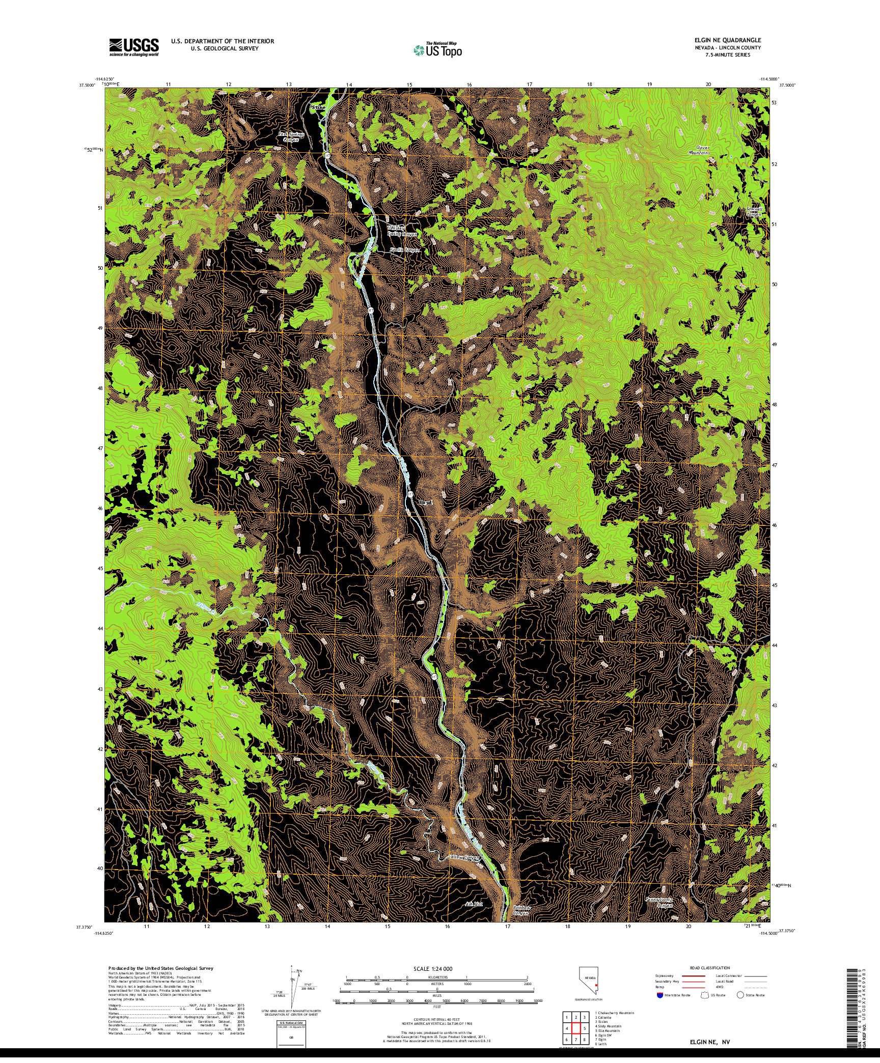 USGS US TOPO 7.5-MINUTE MAP FOR ELGIN NE, NV 2018