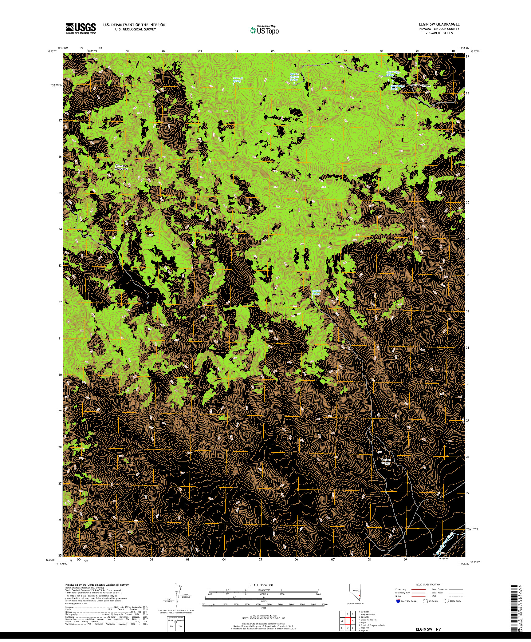 USGS US TOPO 7.5-MINUTE MAP FOR ELGIN SW, NV 2018