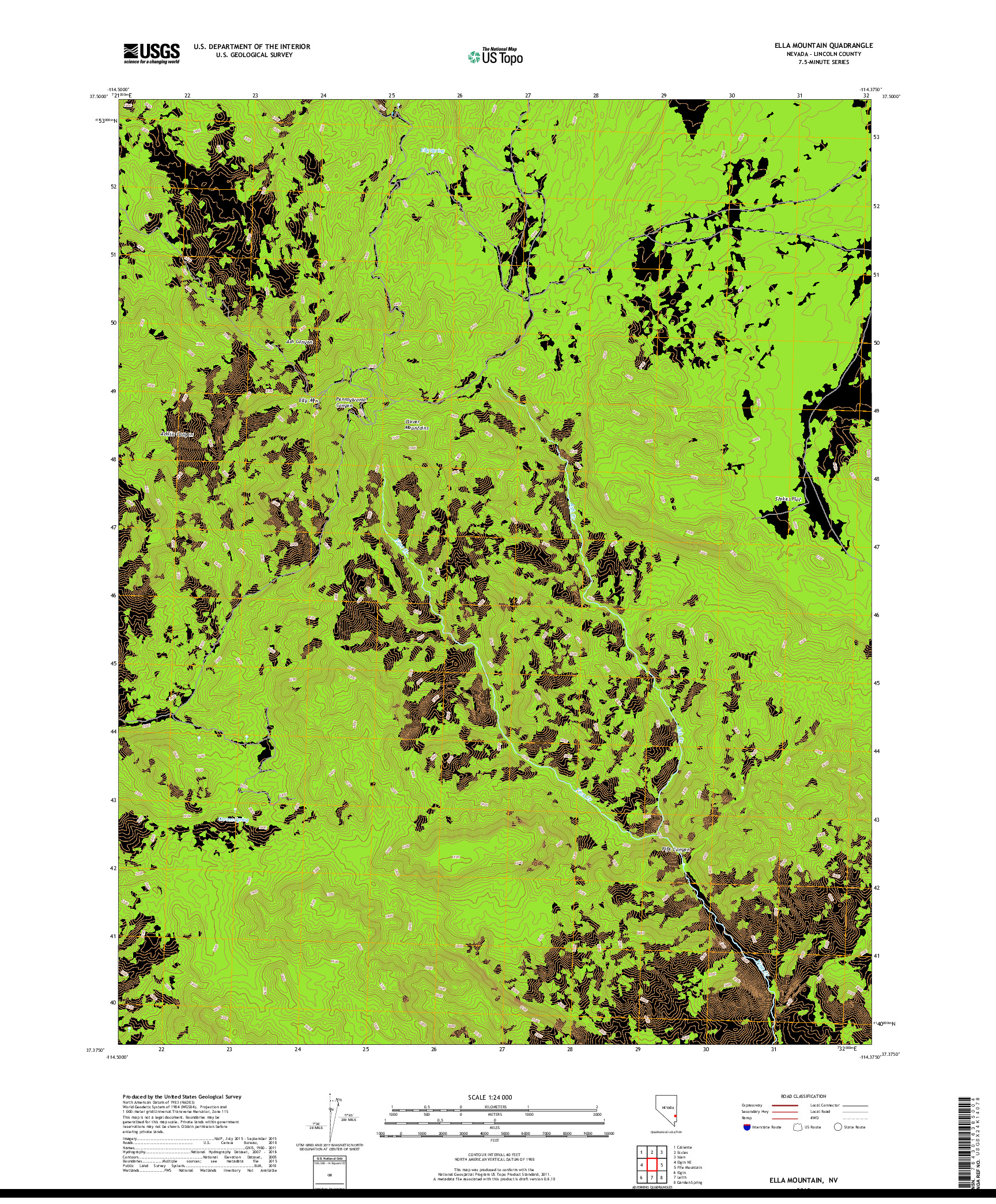 USGS US TOPO 7.5-MINUTE MAP FOR ELLA MOUNTAIN, NV 2018