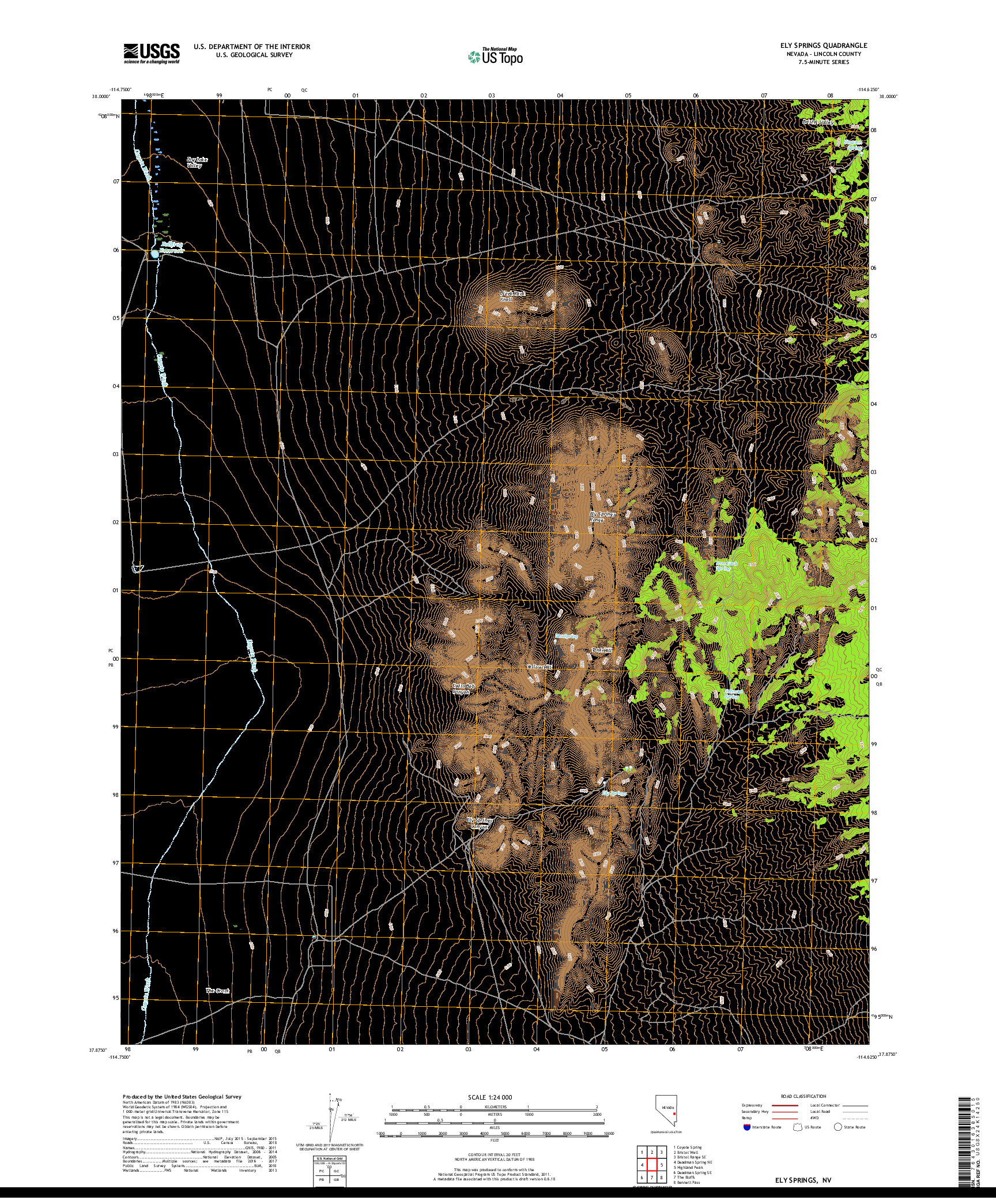 USGS US TOPO 7.5-MINUTE MAP FOR ELY SPRINGS, NV 2018