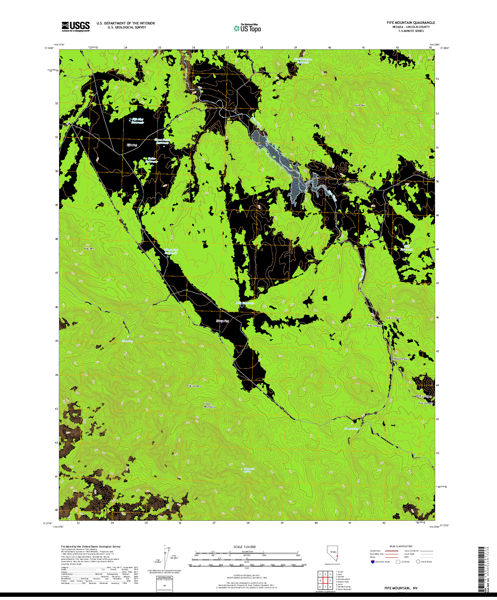 USGS US TOPO 7.5-MINUTE MAP FOR FIFE MOUNTAIN, NV 2018