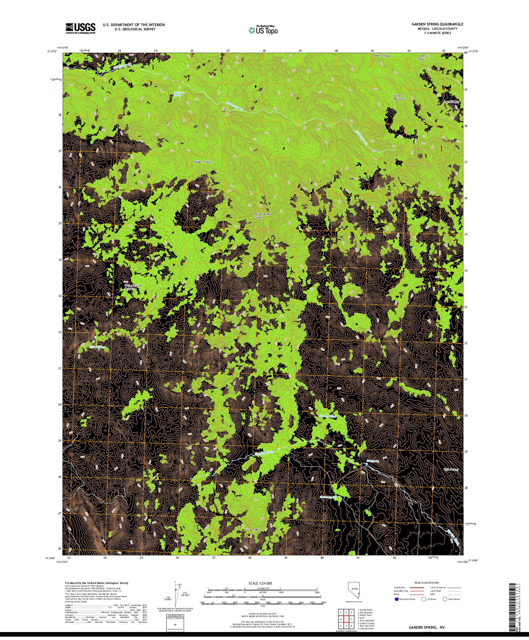 USGS US TOPO 7.5-MINUTE MAP FOR GARDEN SPRING, NV 2018