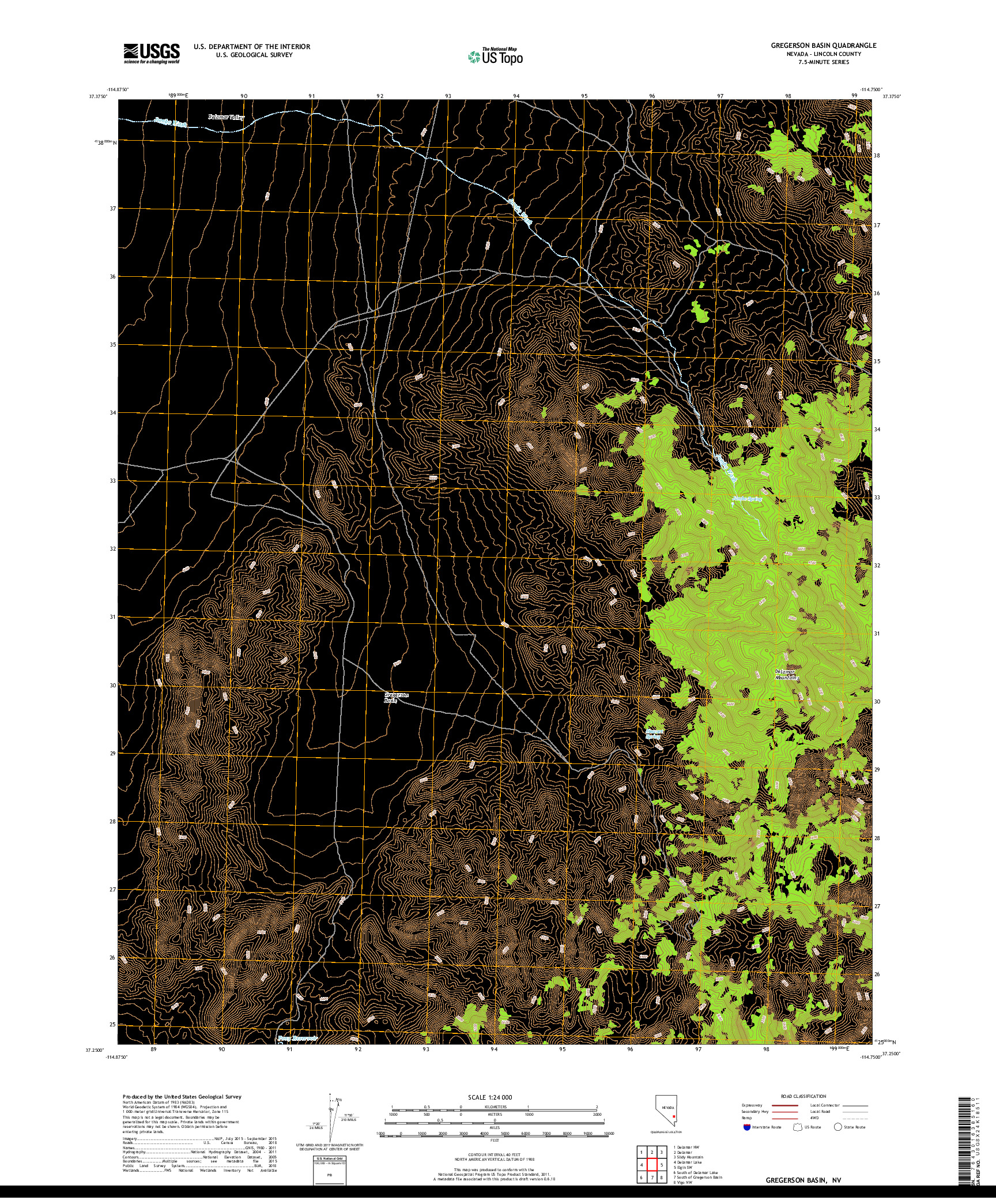 USGS US TOPO 7.5-MINUTE MAP FOR GREGERSON BASIN, NV 2018