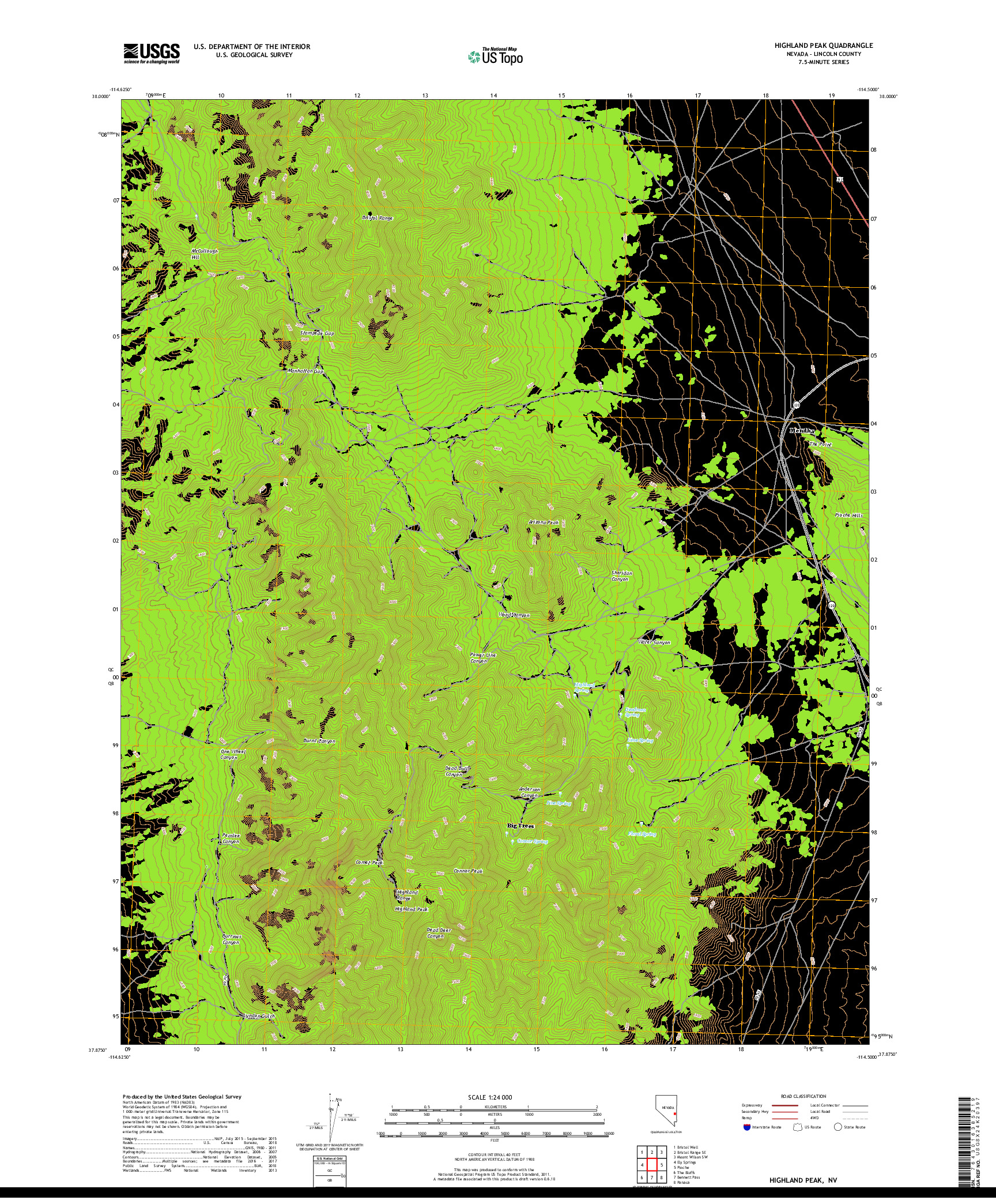 USGS US TOPO 7.5-MINUTE MAP FOR HIGHLAND PEAK, NV 2018