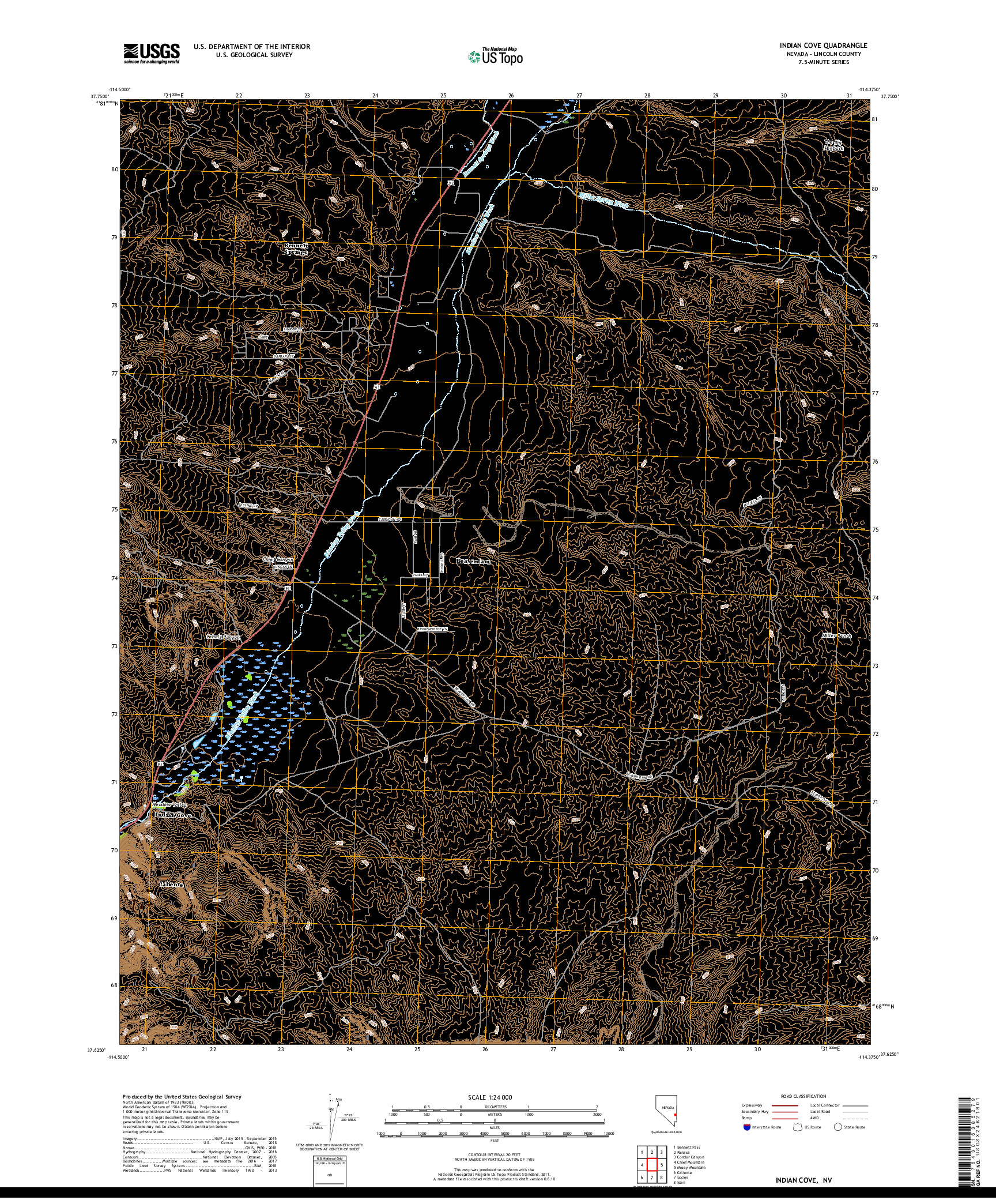 USGS US TOPO 7.5-MINUTE MAP FOR INDIAN COVE, NV 2018