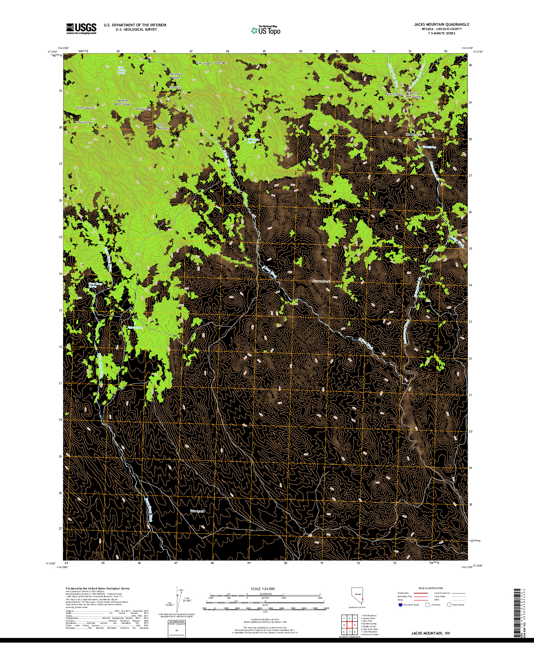 USGS US TOPO 7.5-MINUTE MAP FOR JACKS MOUNTAIN, NV 2018