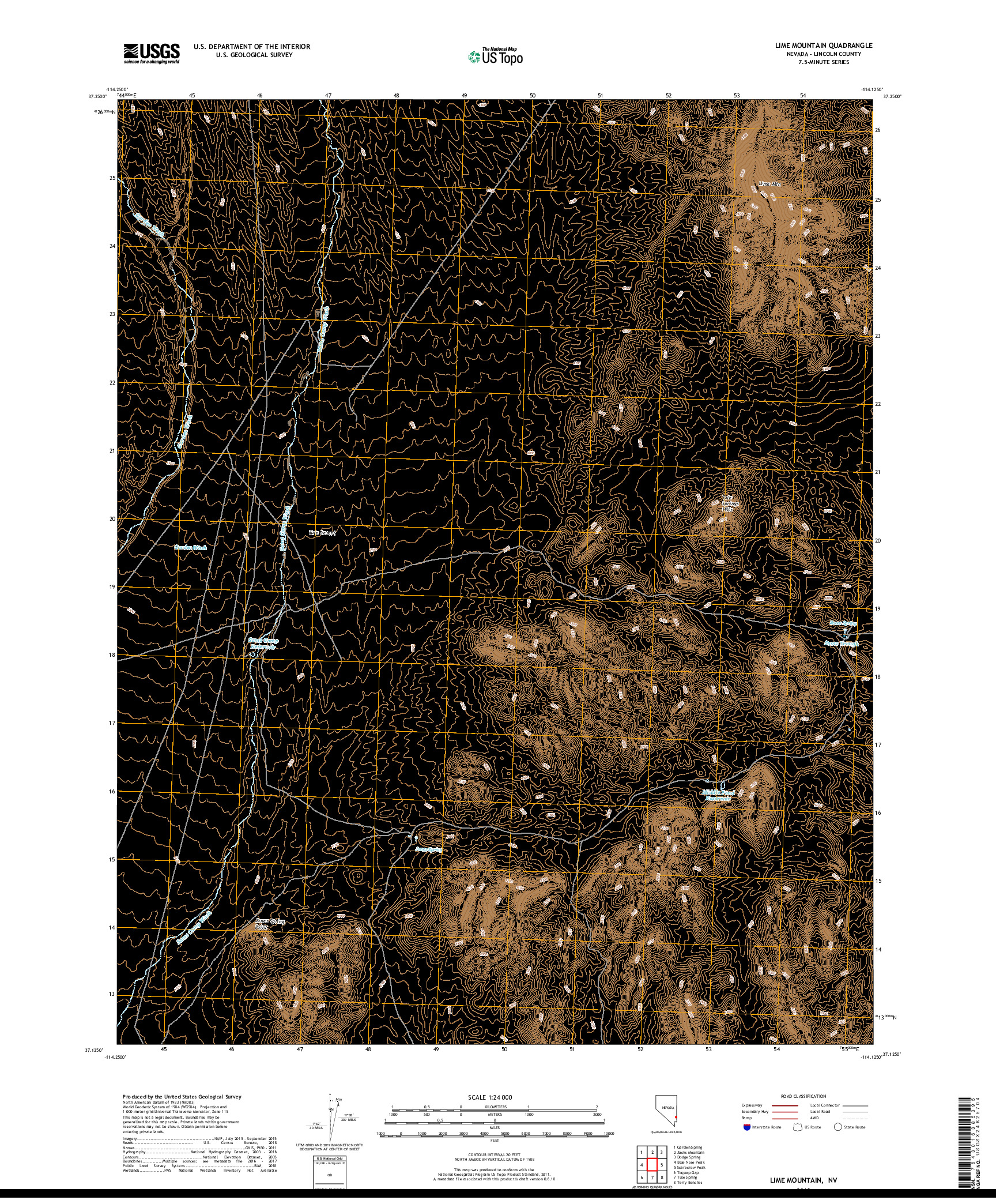 USGS US TOPO 7.5-MINUTE MAP FOR LIME MOUNTAIN, NV 2018