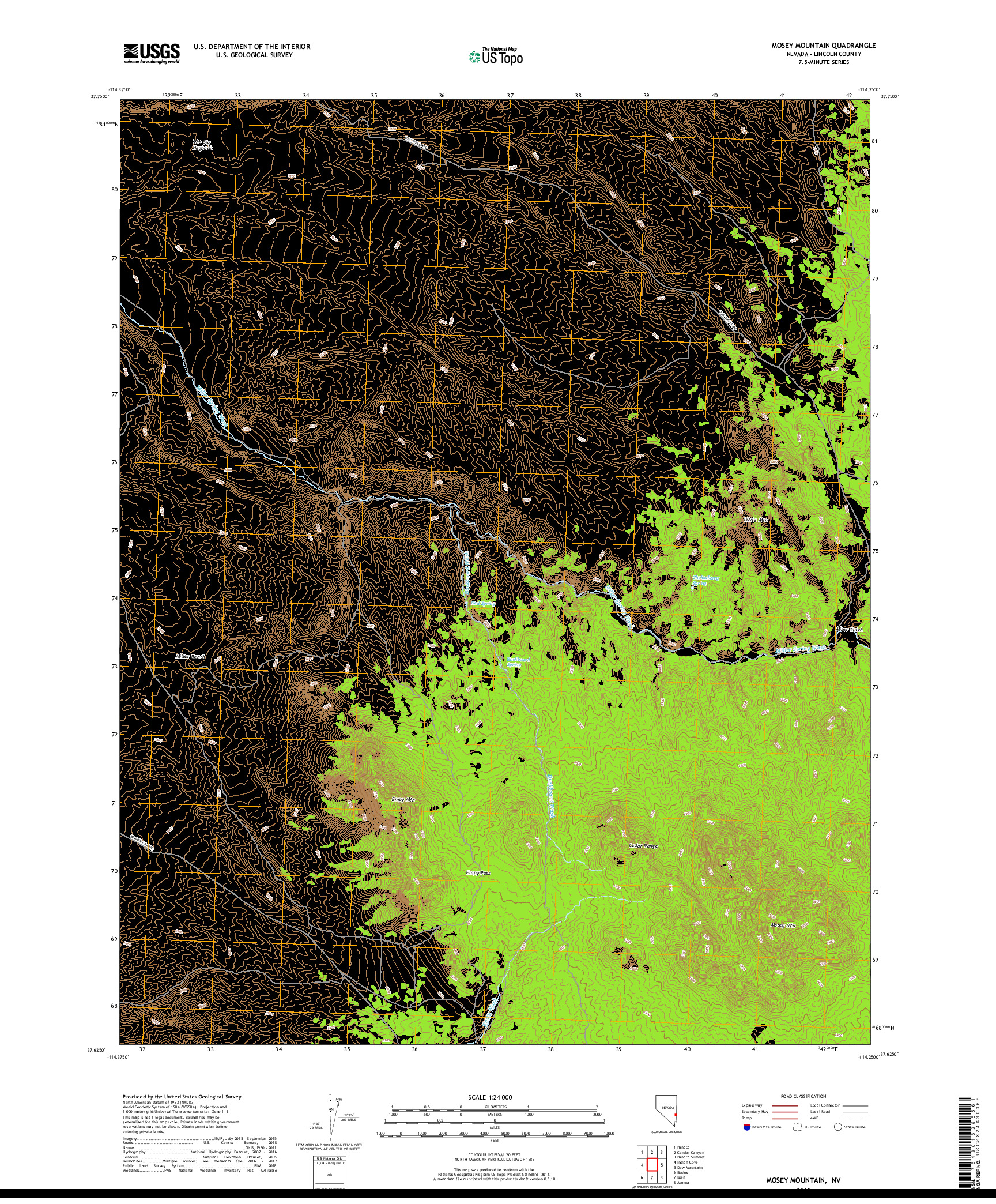 USGS US TOPO 7.5-MINUTE MAP FOR MOSEY MOUNTAIN, NV 2018