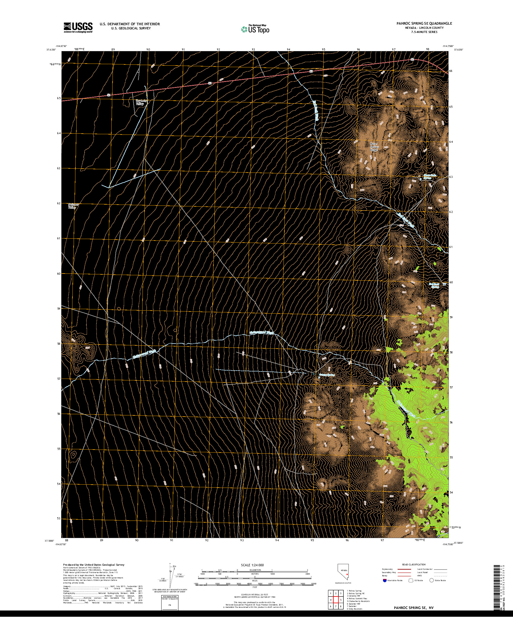 USGS US TOPO 7.5-MINUTE MAP FOR PAHROC SPRING SE, NV 2018