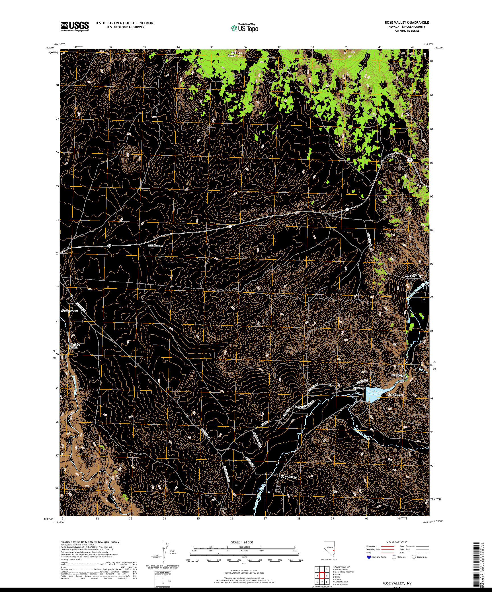 USGS US TOPO 7.5-MINUTE MAP FOR ROSE VALLEY, NV 2018