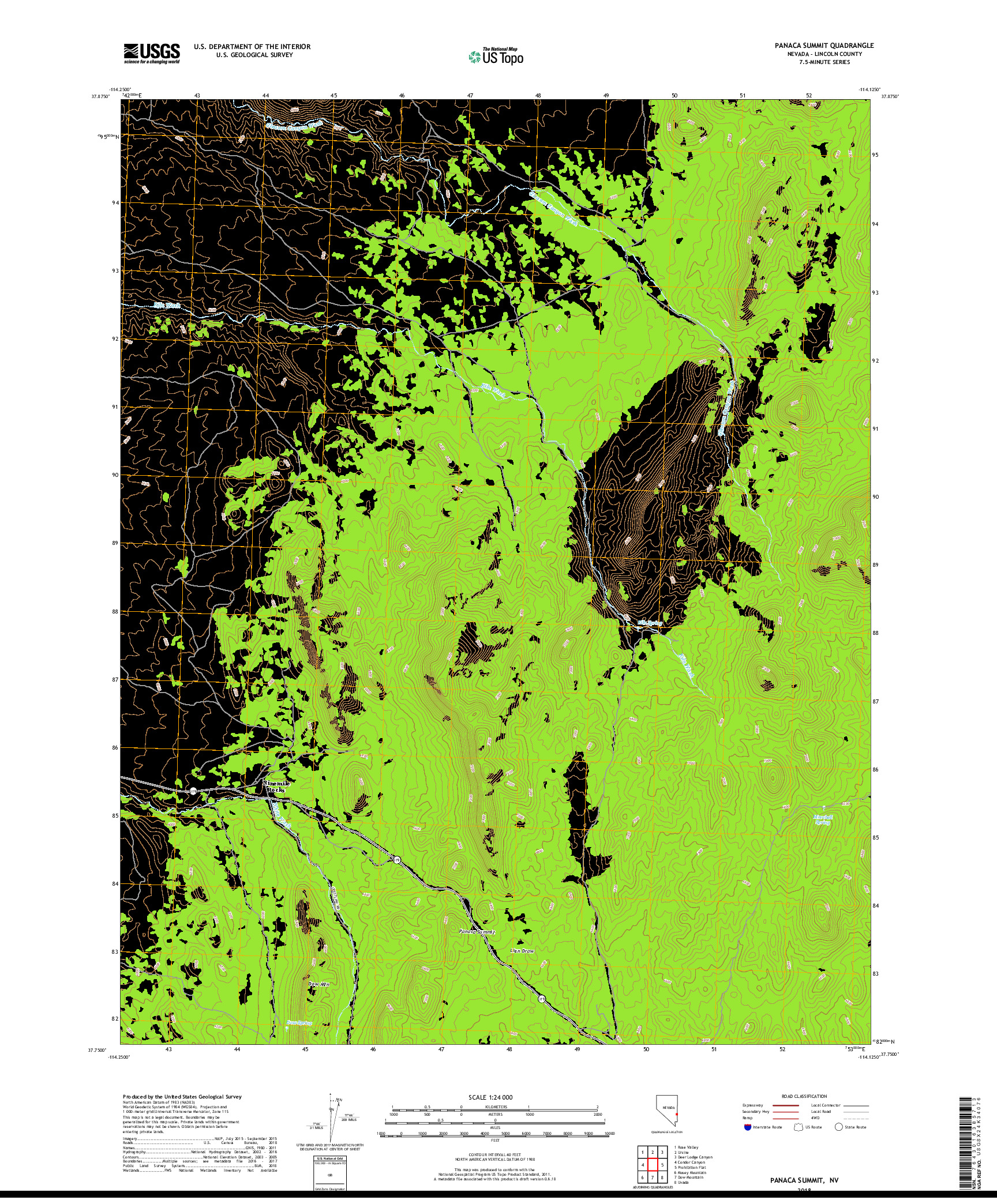 USGS US TOPO 7.5-MINUTE MAP FOR PANACA SUMMIT, NV 2018