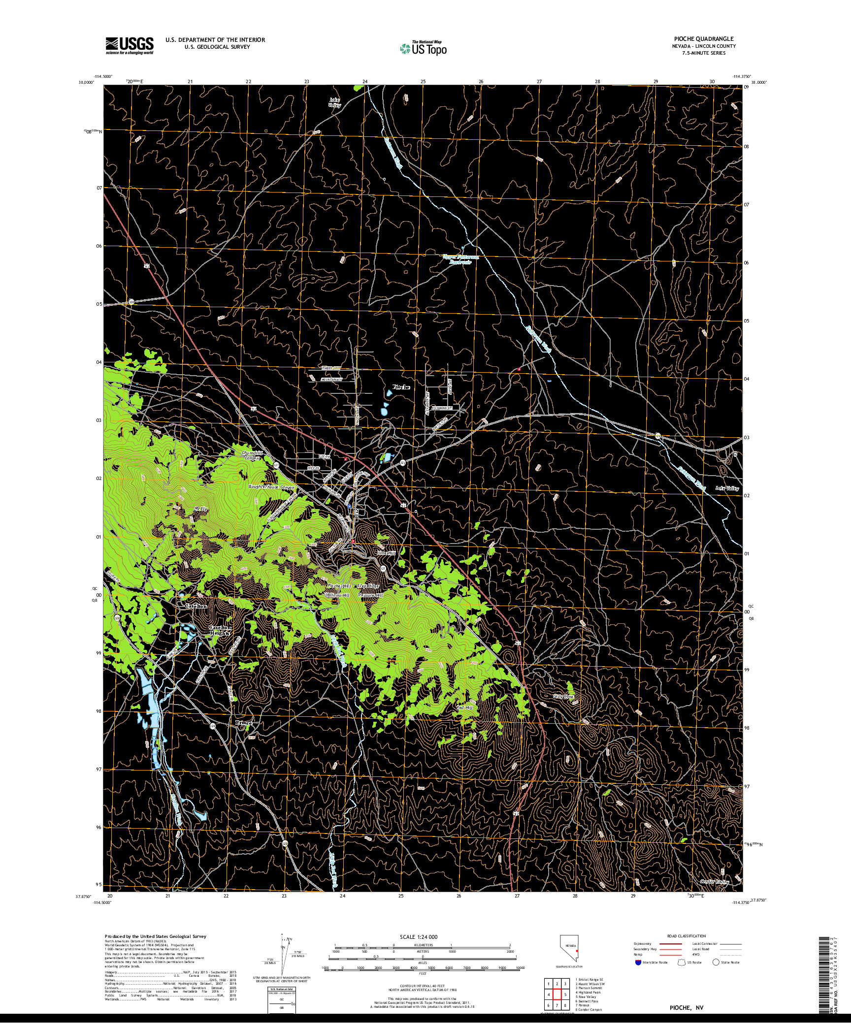 USGS US TOPO 7.5-MINUTE MAP FOR PIOCHE, NV 2018