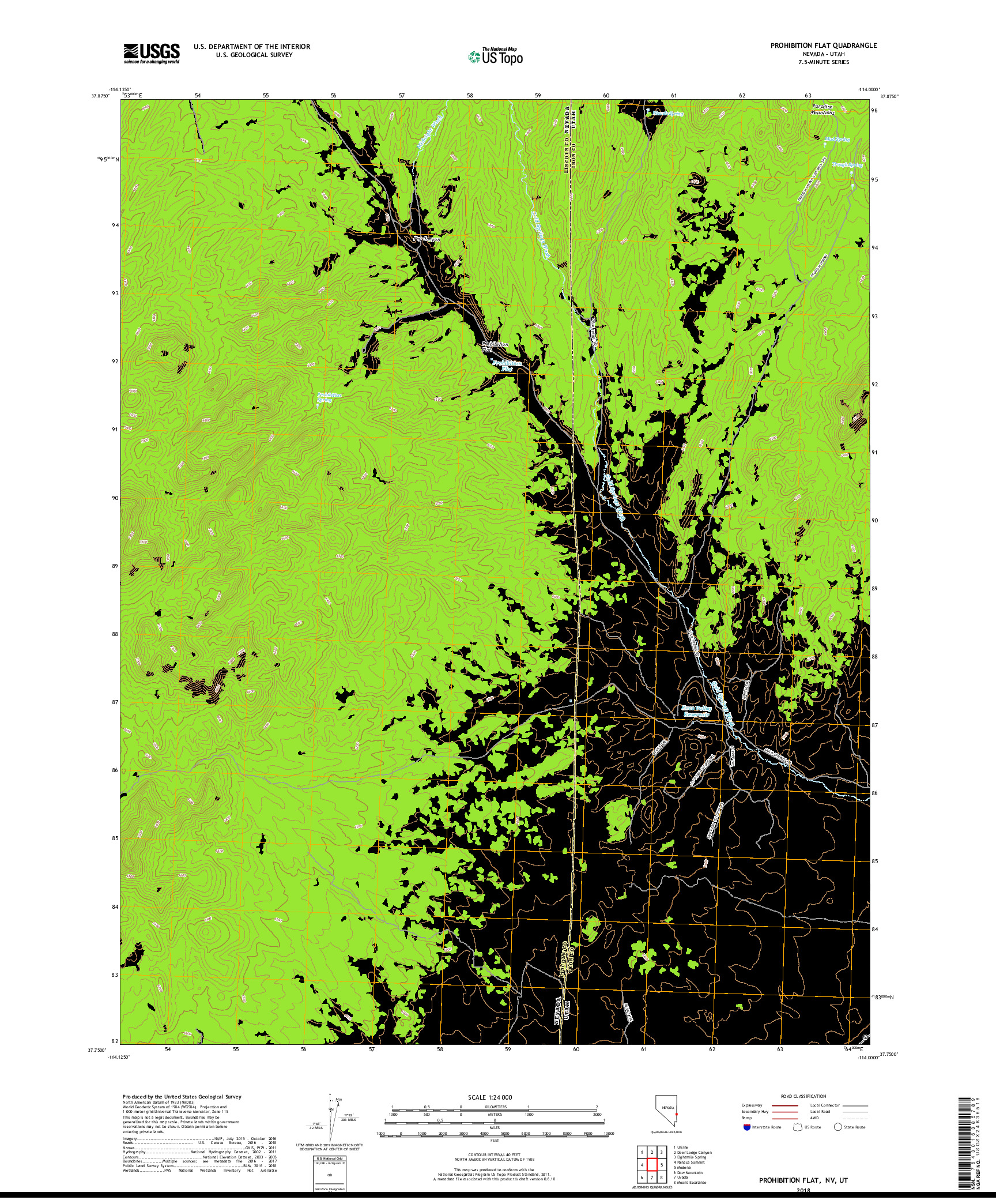 USGS US TOPO 7.5-MINUTE MAP FOR PROHIBITION FLAT, NV,UT 2018