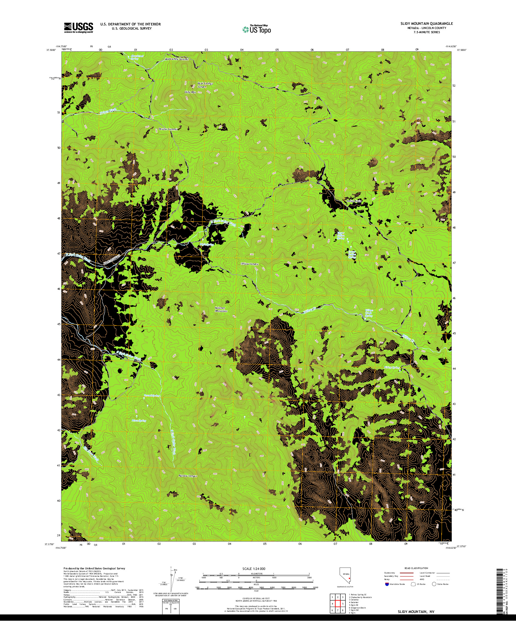 USGS US TOPO 7.5-MINUTE MAP FOR SLIDY MOUNTAIN, NV 2018