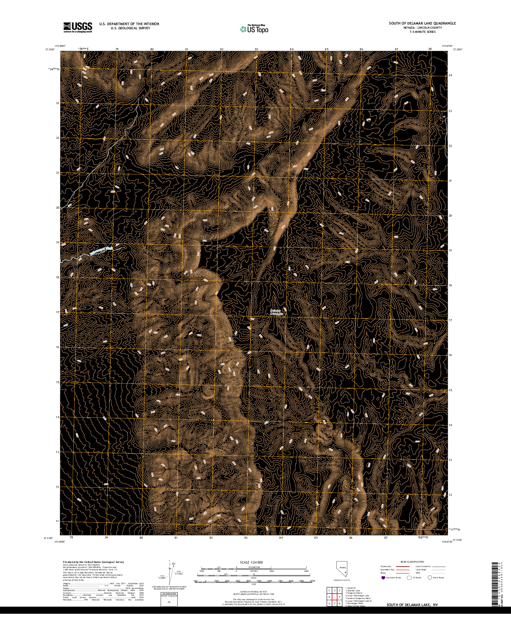 USGS US TOPO 7.5-MINUTE MAP FOR SOUTH OF DELAMAR LAKE, NV 2018