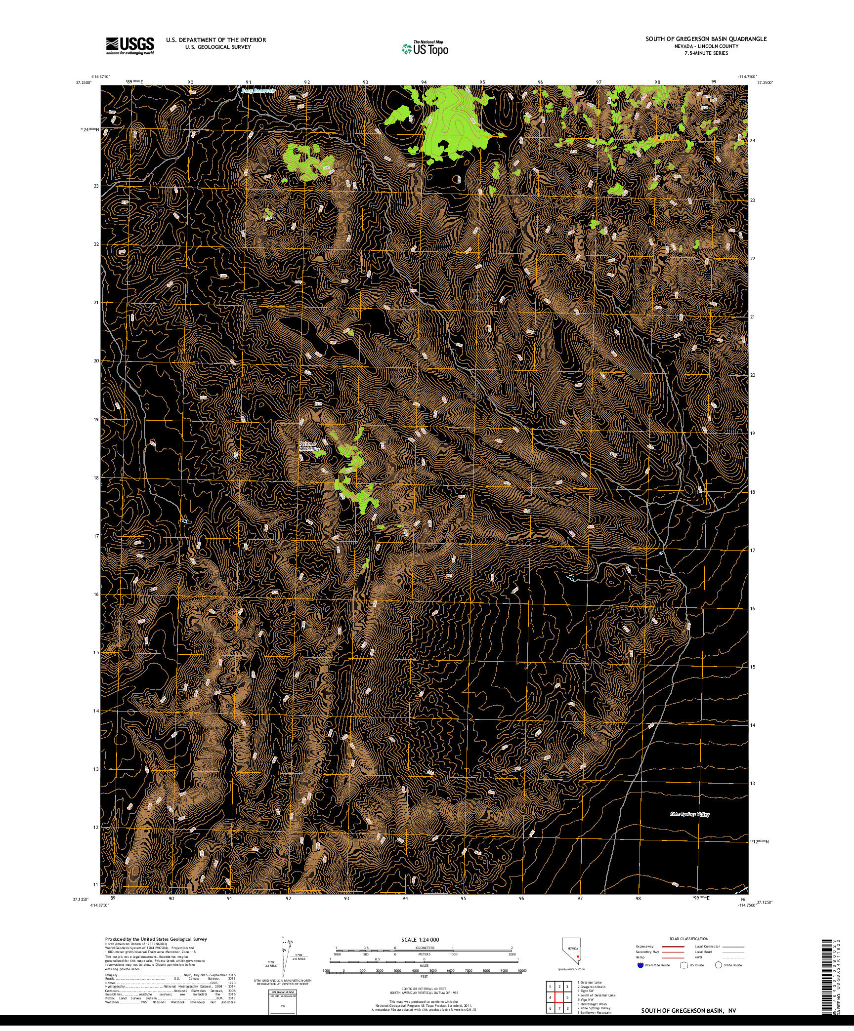 USGS US TOPO 7.5-MINUTE MAP FOR SOUTH OF GREGERSON BASIN, NV 2018