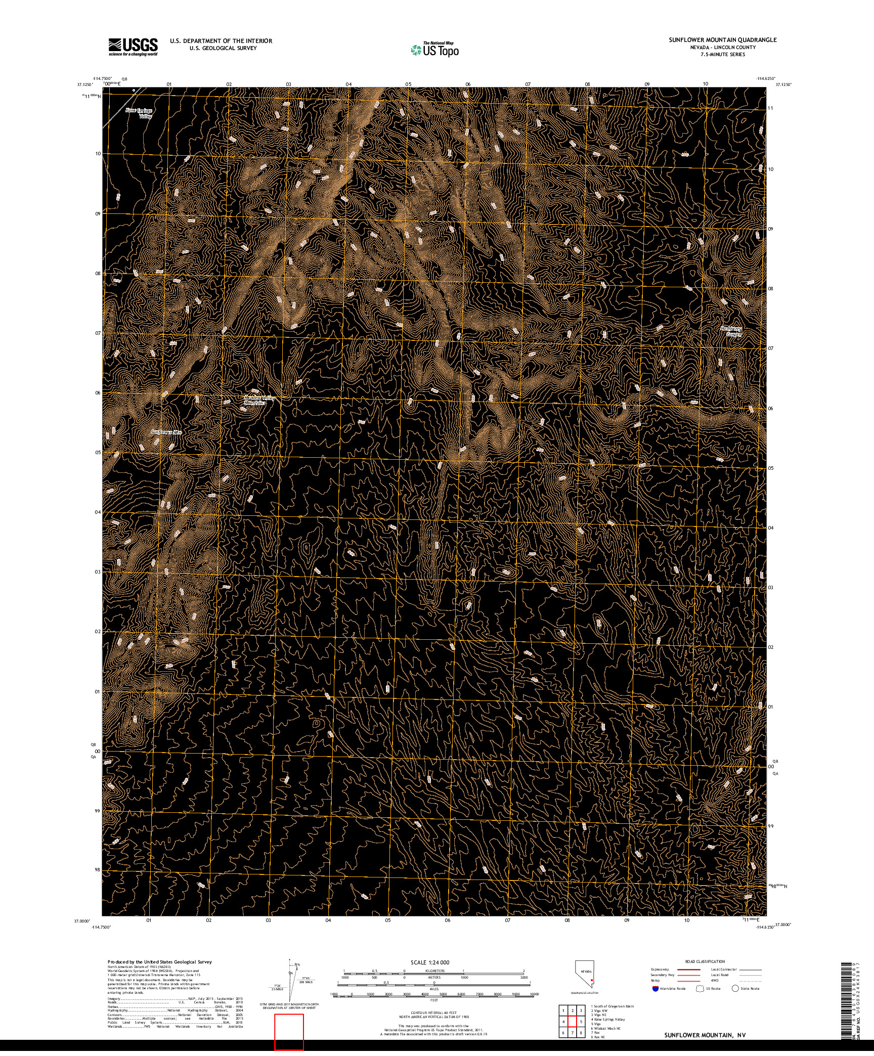 USGS US TOPO 7.5-MINUTE MAP FOR SUNFLOWER MOUNTAIN, NV 2018