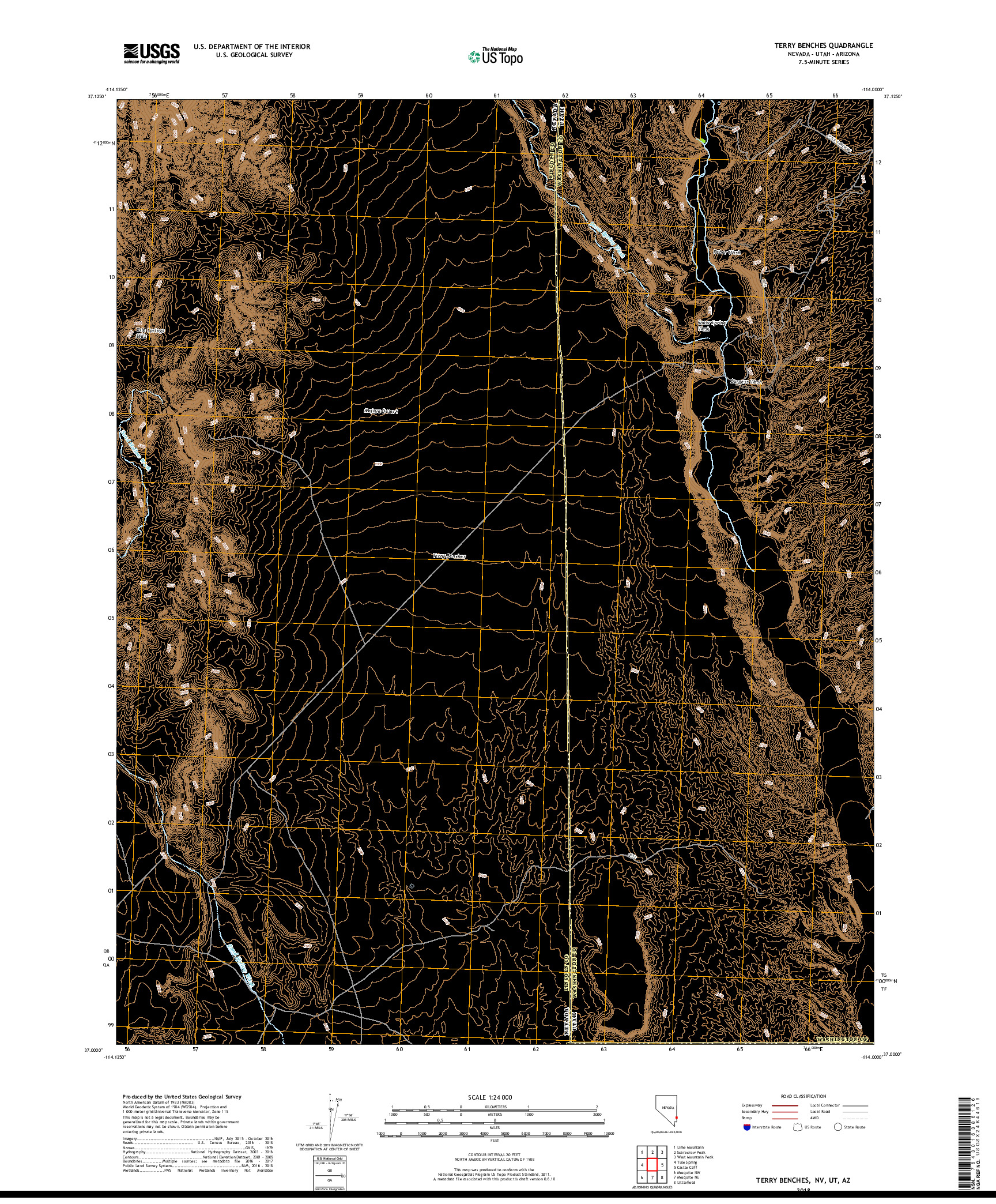 USGS US TOPO 7.5-MINUTE MAP FOR TERRY BENCHES, NV,UT,AZ 2018