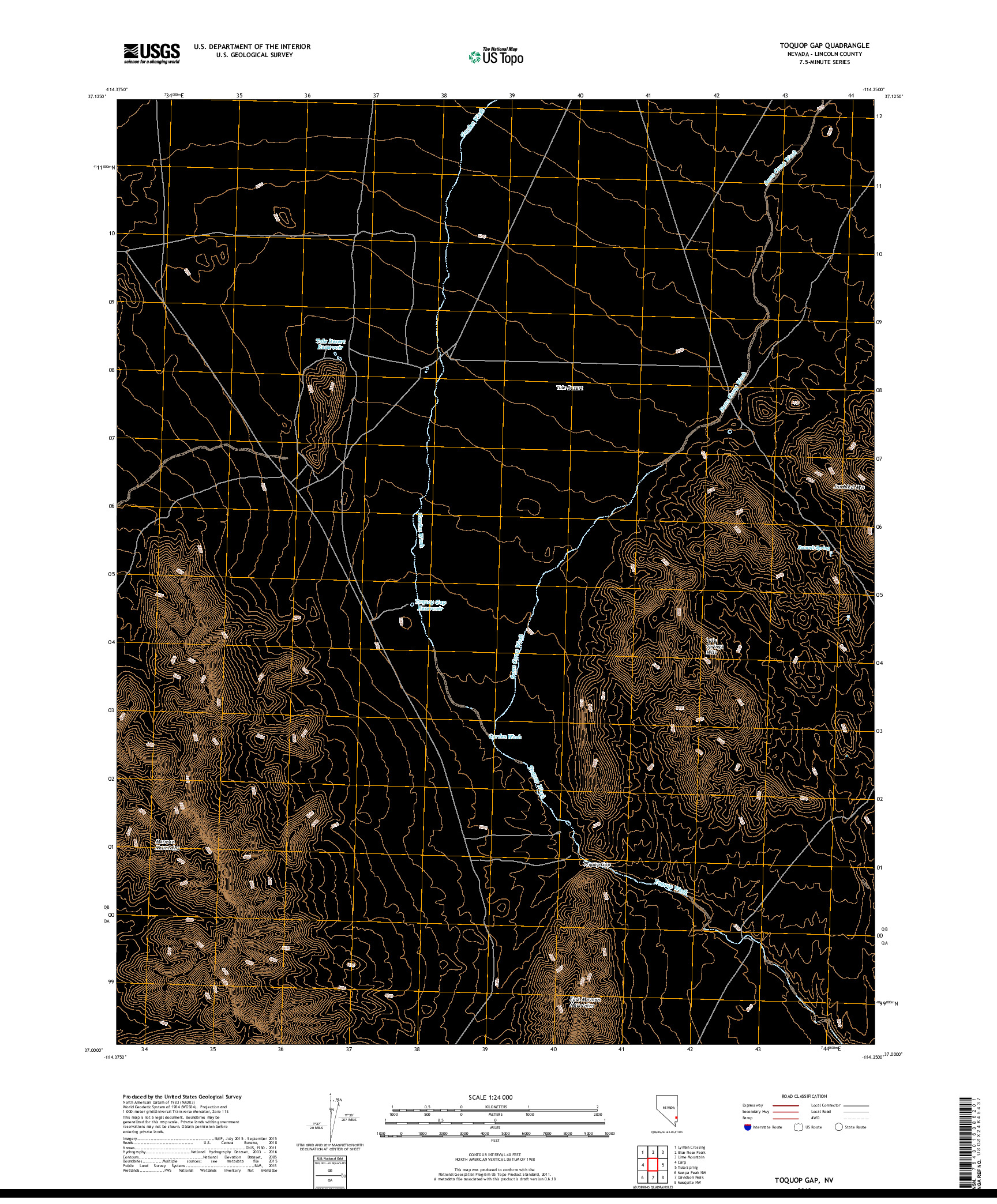 USGS US TOPO 7.5-MINUTE MAP FOR TOQUOP GAP, NV 2018