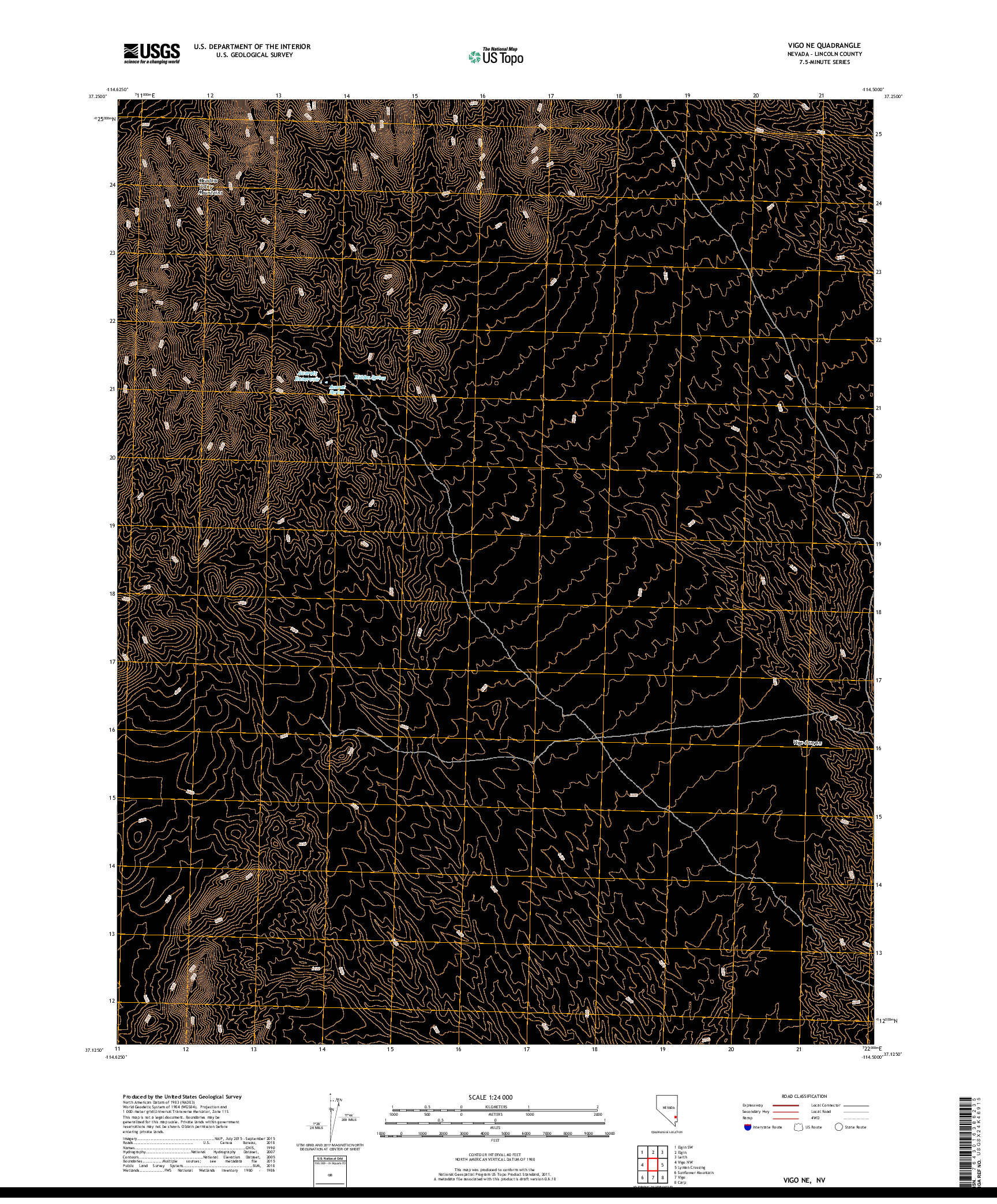 USGS US TOPO 7.5-MINUTE MAP FOR VIGO NE, NV 2018