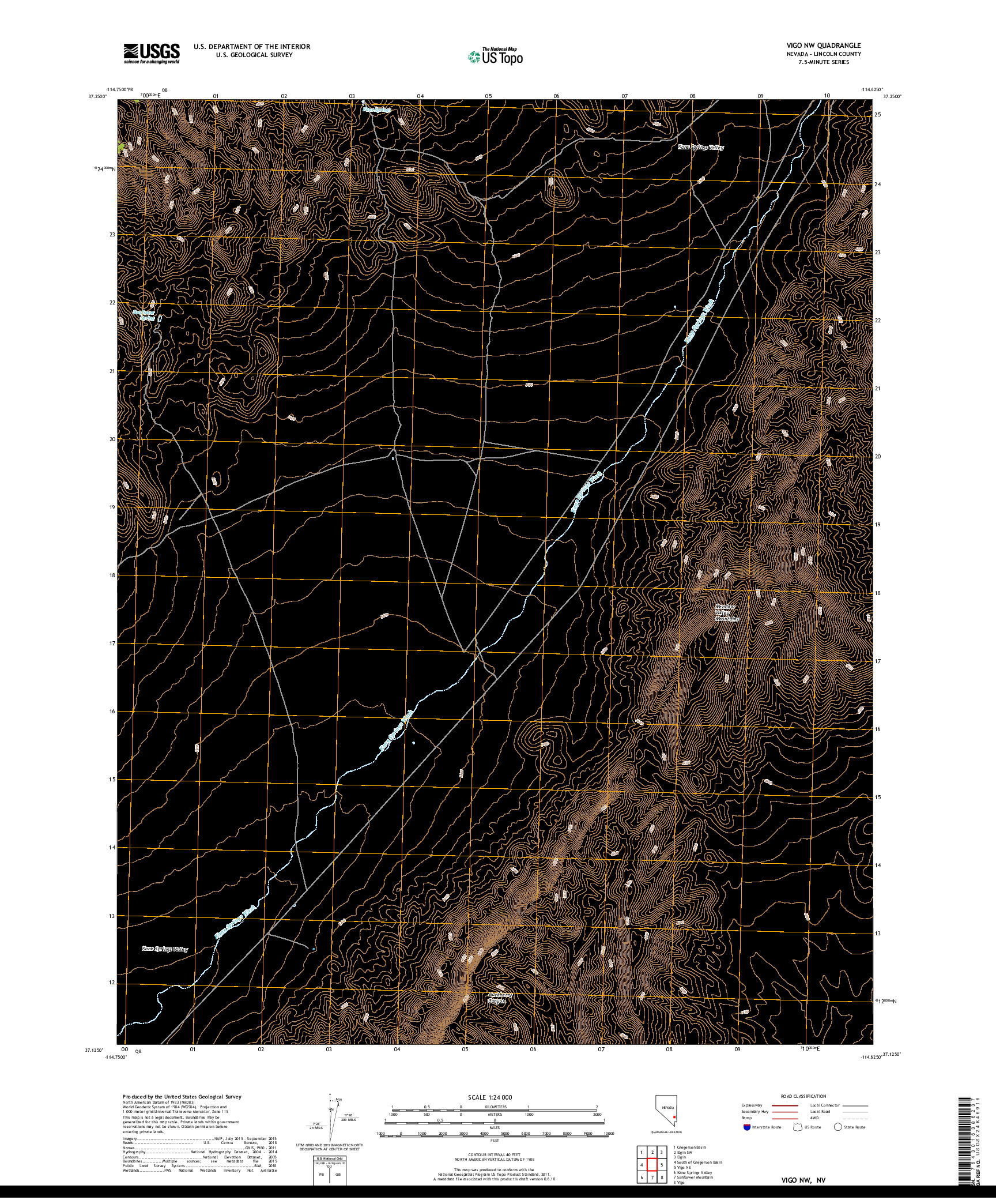 USGS US TOPO 7.5-MINUTE MAP FOR VIGO NW, NV 2018